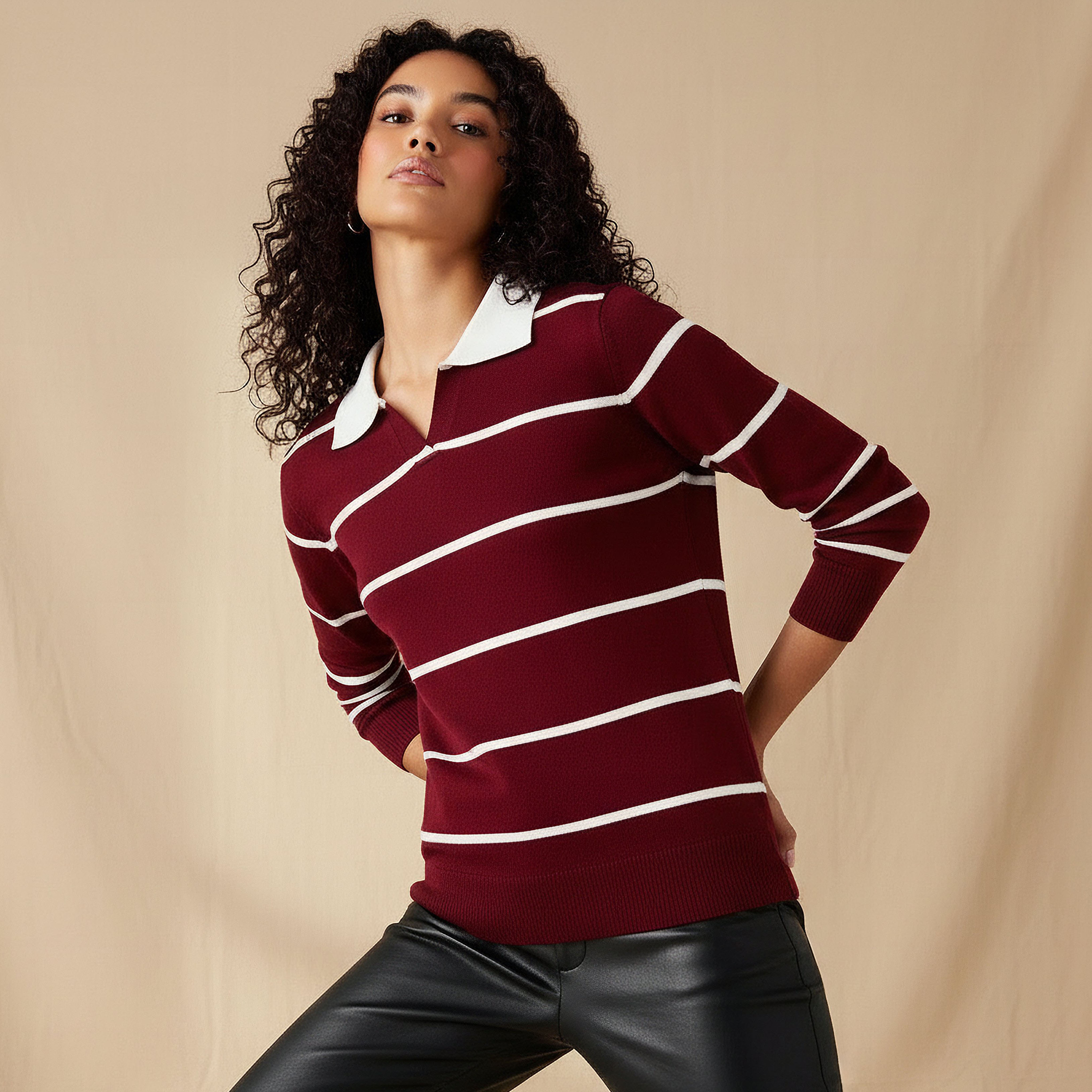 كنزة تريكو بقصّة عادية وياقة مخططة من تو إكستريمز-women-clothing-cardigansandjumpers-jumpers-image-6