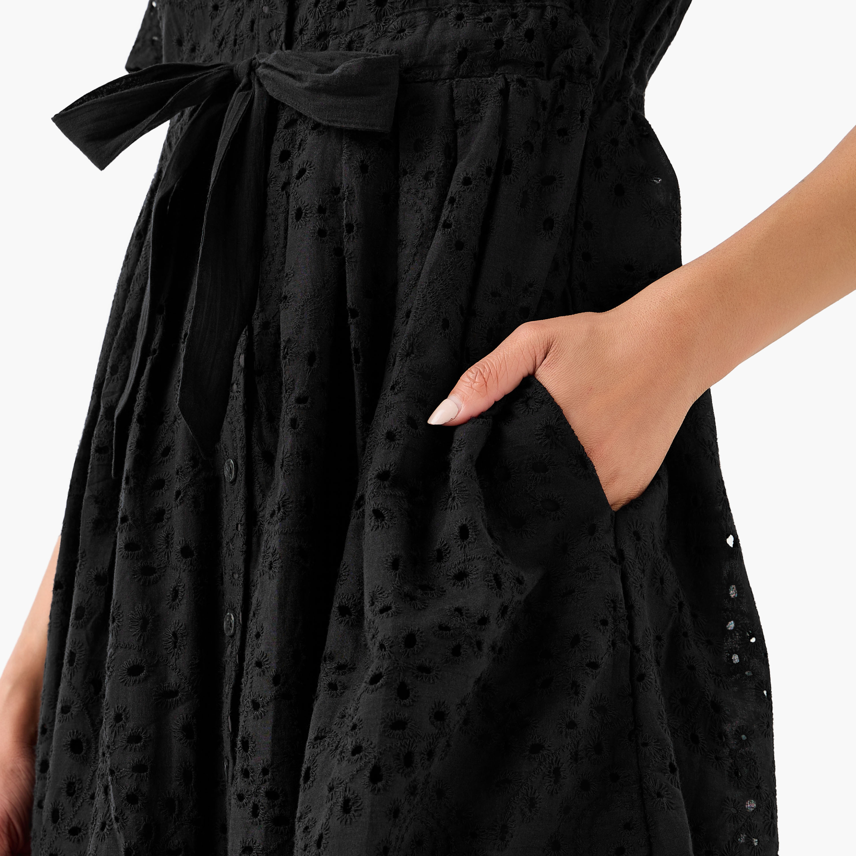 2Xtremz Belted Midi Cotton Shirt Dress with Schiffli Embroidery-women-clothing-dresses-image-6
