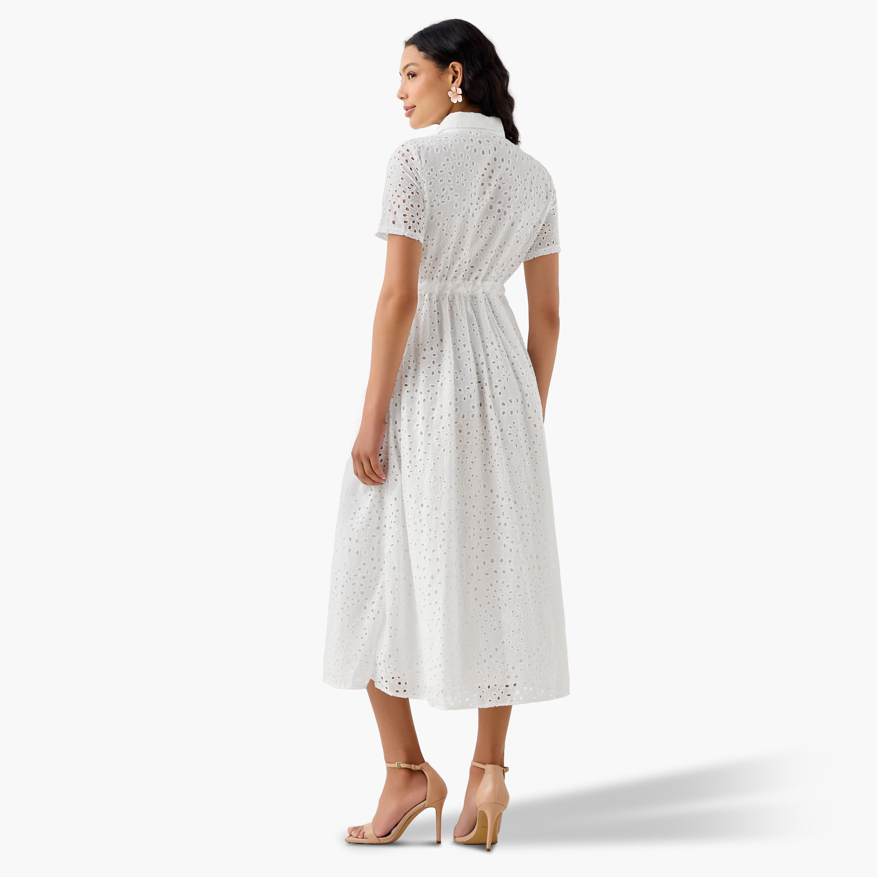 2Xtremz Belted Midi Cotton Shirt Dress with Schiffli Embroidery-women-clothing-dresses-image-5