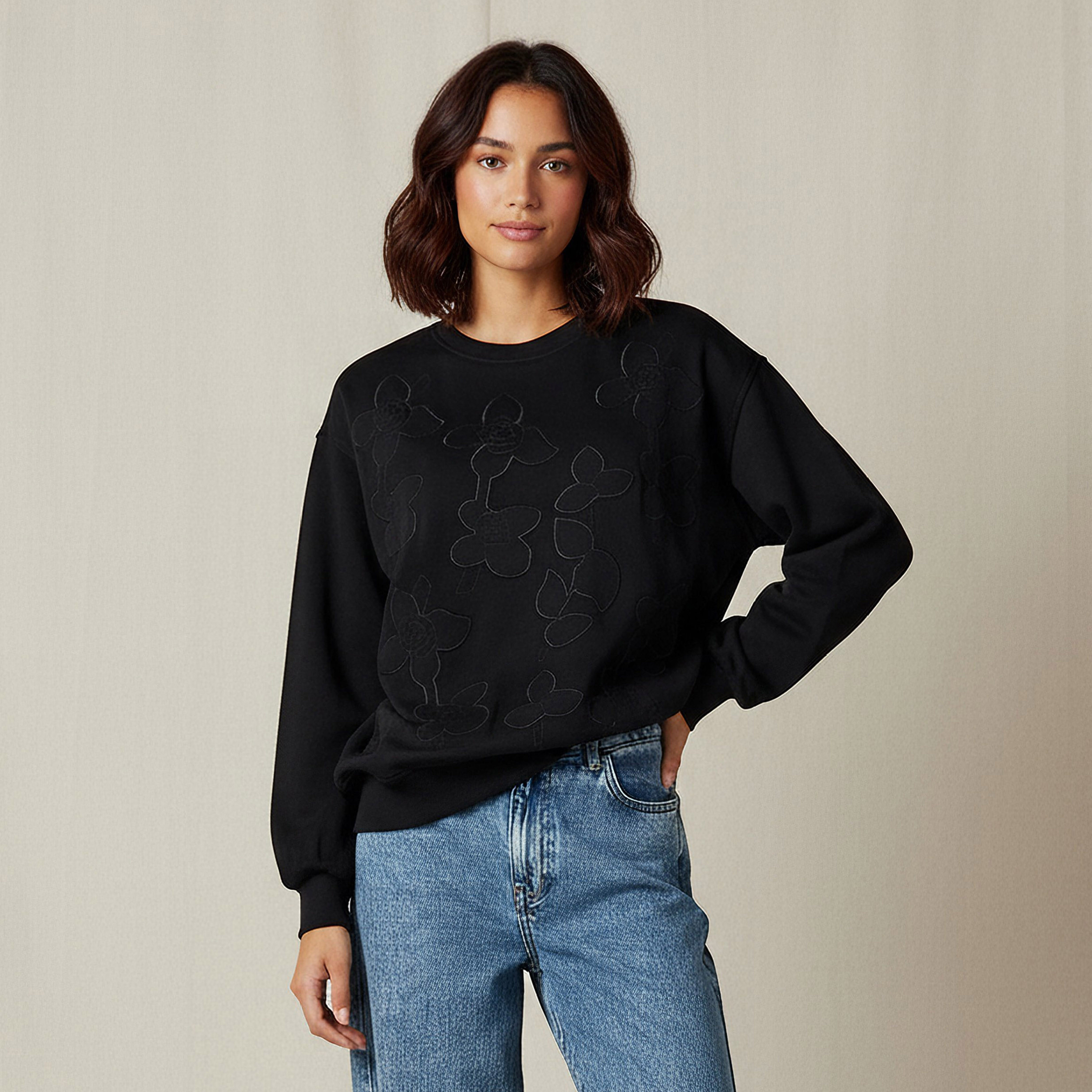 سويت شيرت بقصة عادية وتطريز من تو إكستريمز-women-winterwear-hoodiesandsweatshirts-sweatshirts-image-4
