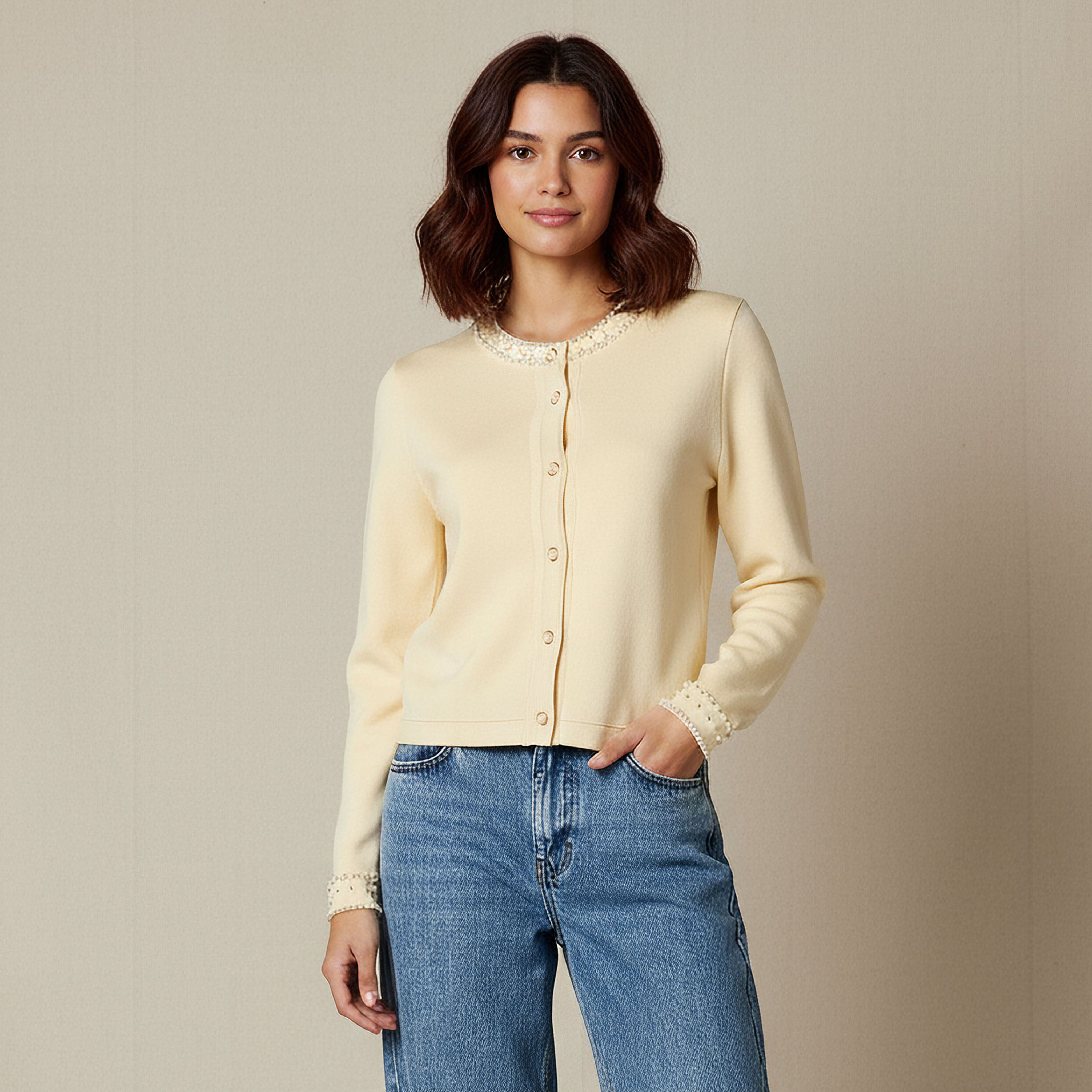 2Xtremz Pearl Embellished Round Neck Cardigan-women-winterwear-cardigansandjumpers-cardigans-image-1