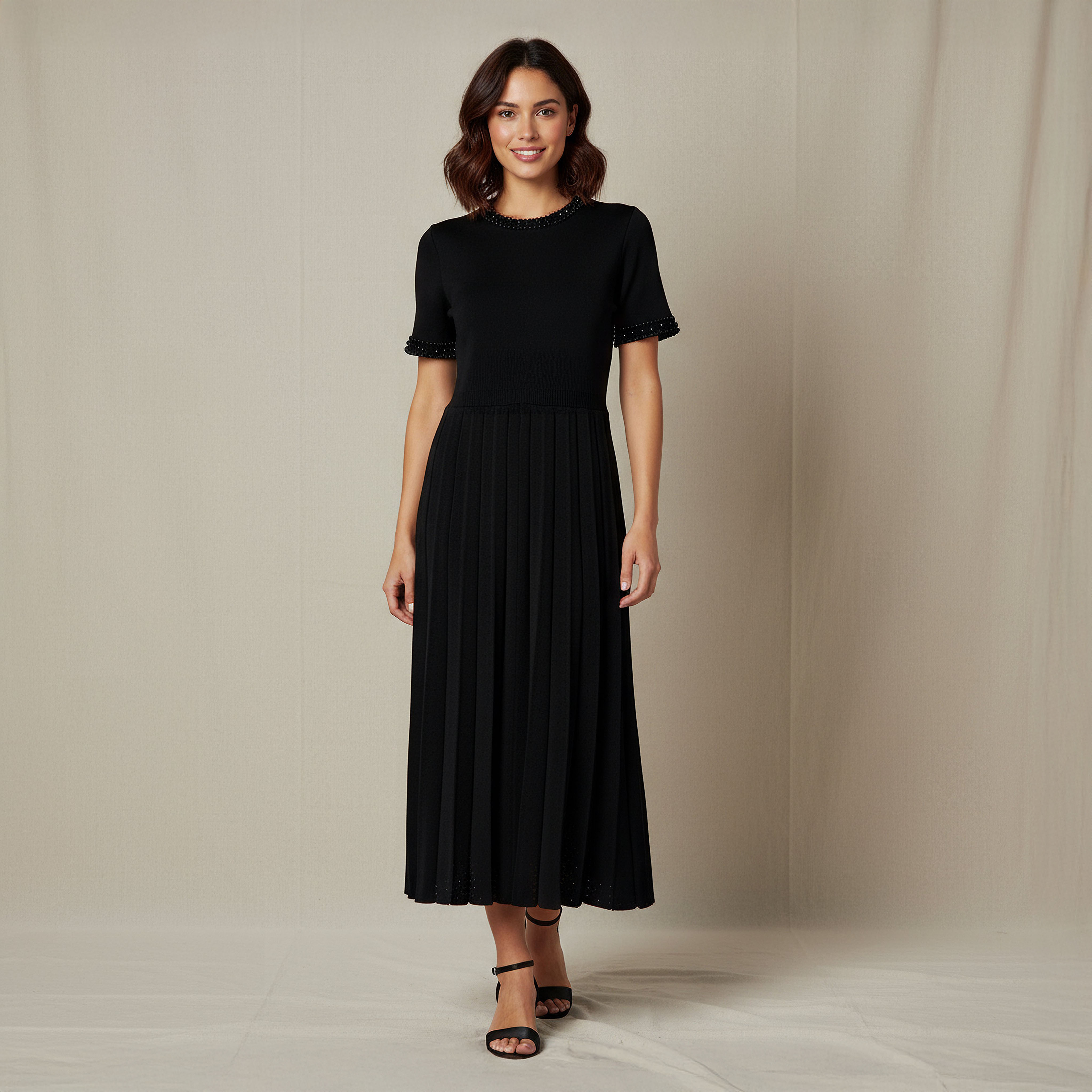 2Xtremz Pleated Midi Dress with Pearl Embellishment-women-clothing-dresses-image-1
