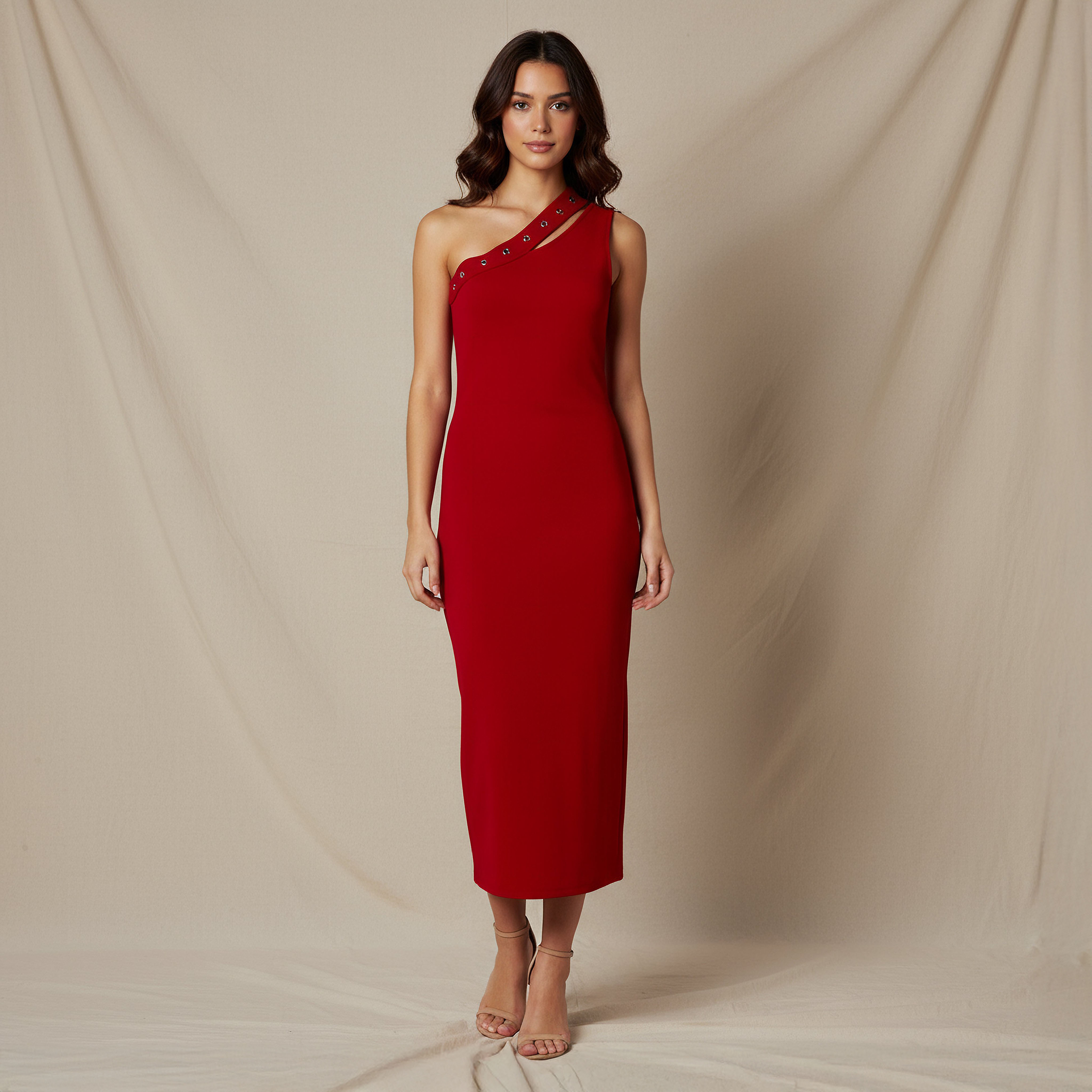 2Xtremz One Shoulder Midi Bodycon Dress with Rivet Detail-women-clothing-dresses-image-1