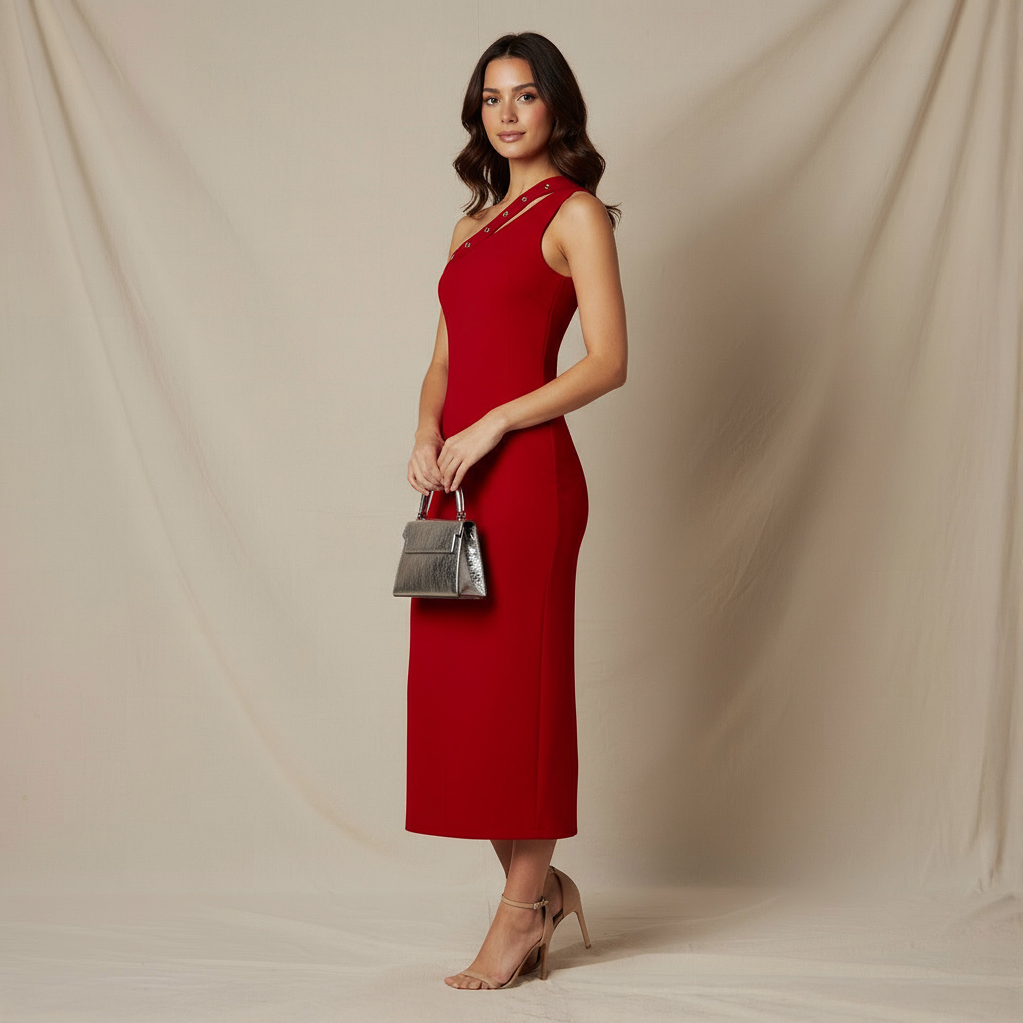 2Xtremz One Shoulder Midi Bodycon Dress with Rivet Detail-women-clothing-dresses-image-2