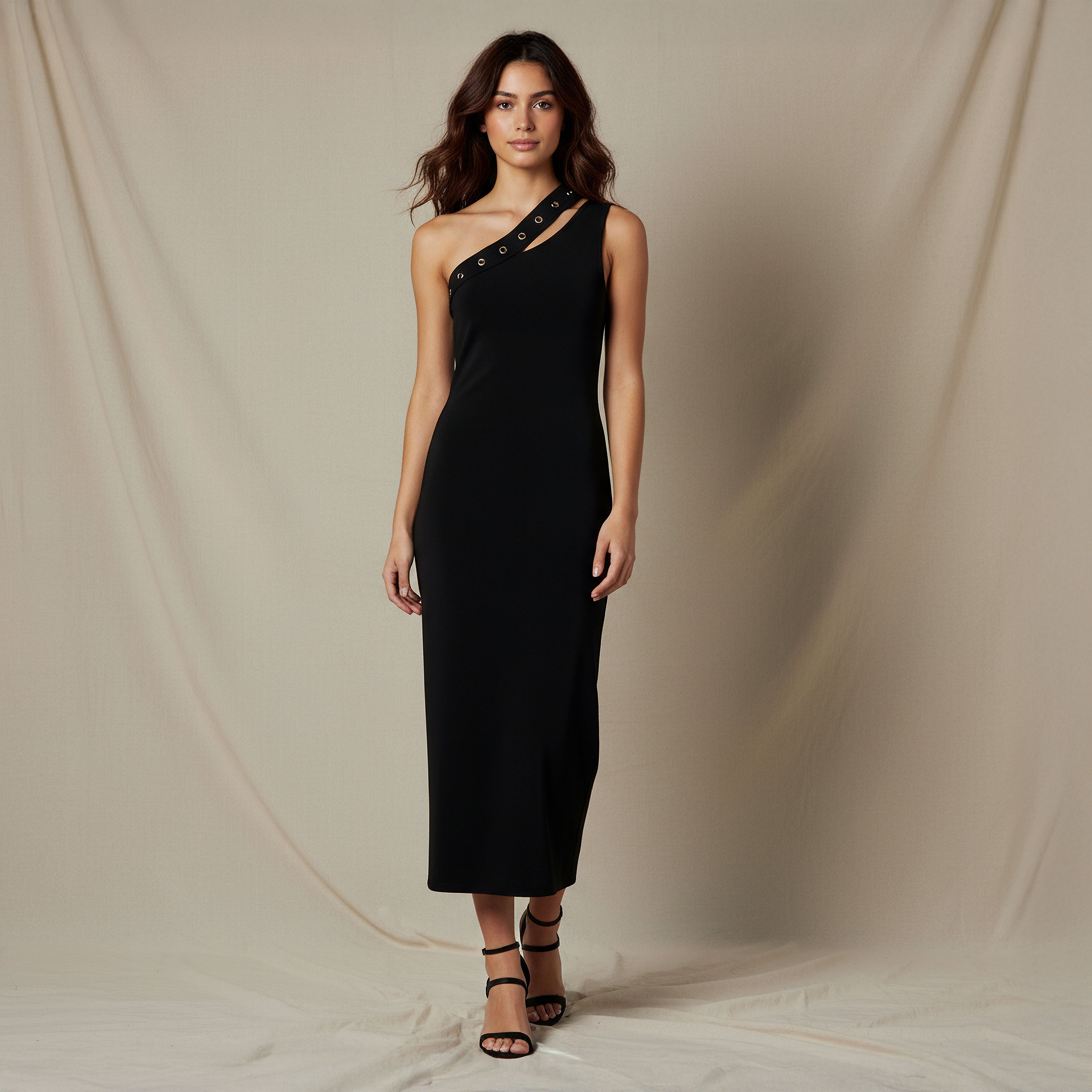 2Xtremz One Shoulder Midi Bodycon Dress with Rivet Detail-women-clothing-dresses-image-1