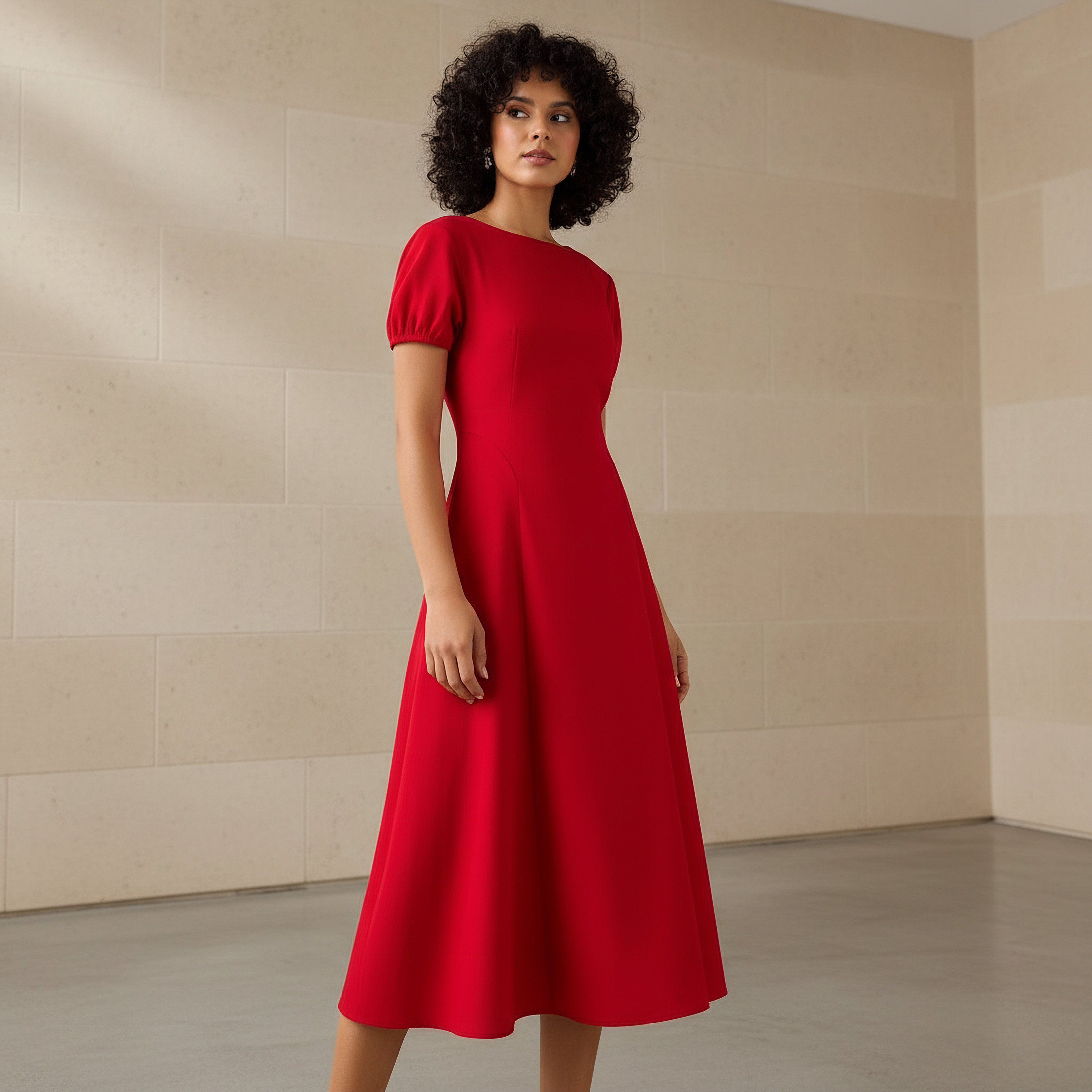 2Xtremz A-Line Midi Cotton Dress with Puff Sleeves-women-clothing-dresses-image-1