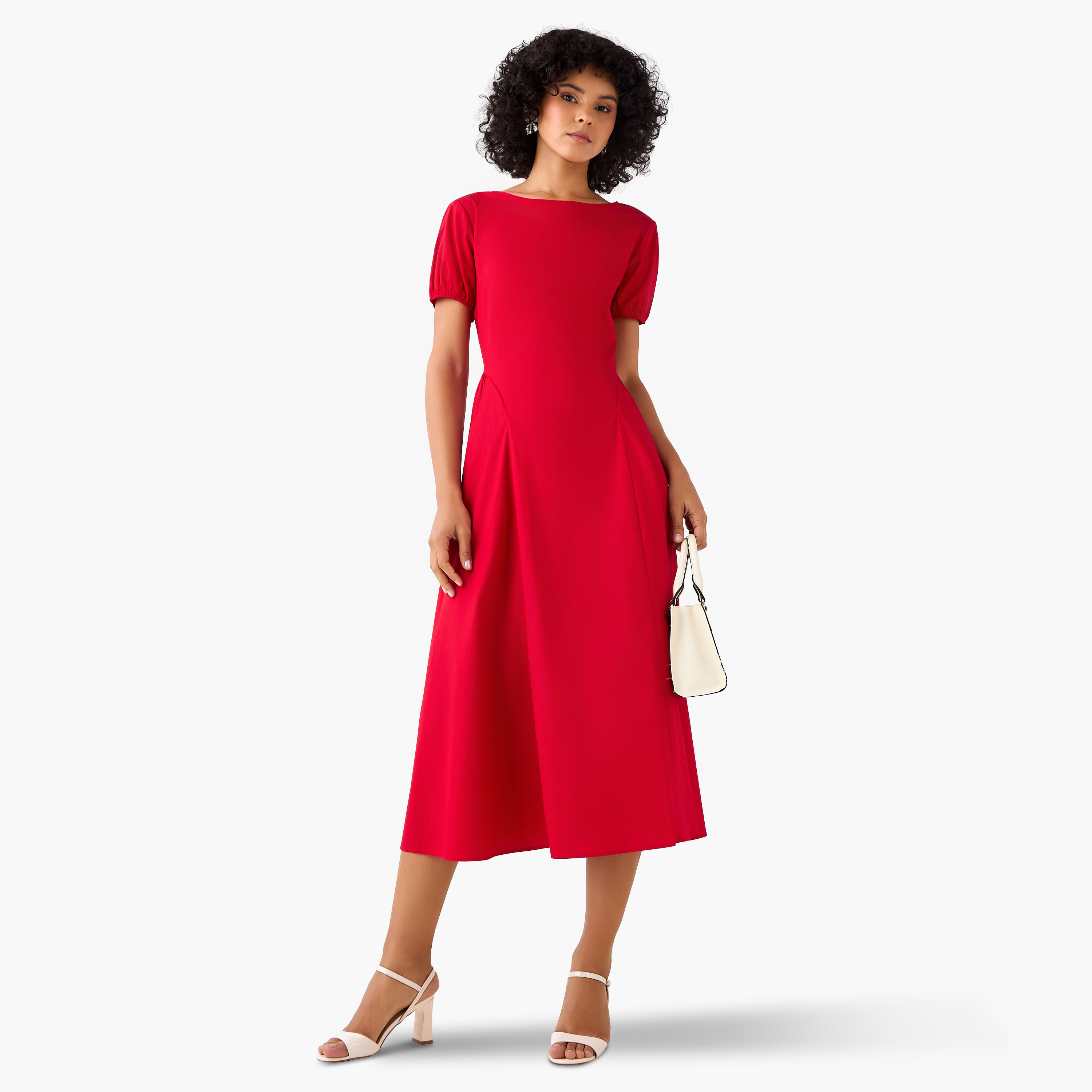 2Xtremz A-Line Midi Cotton Dress with Puff Sleeves-women-clothing-dresses-image-2