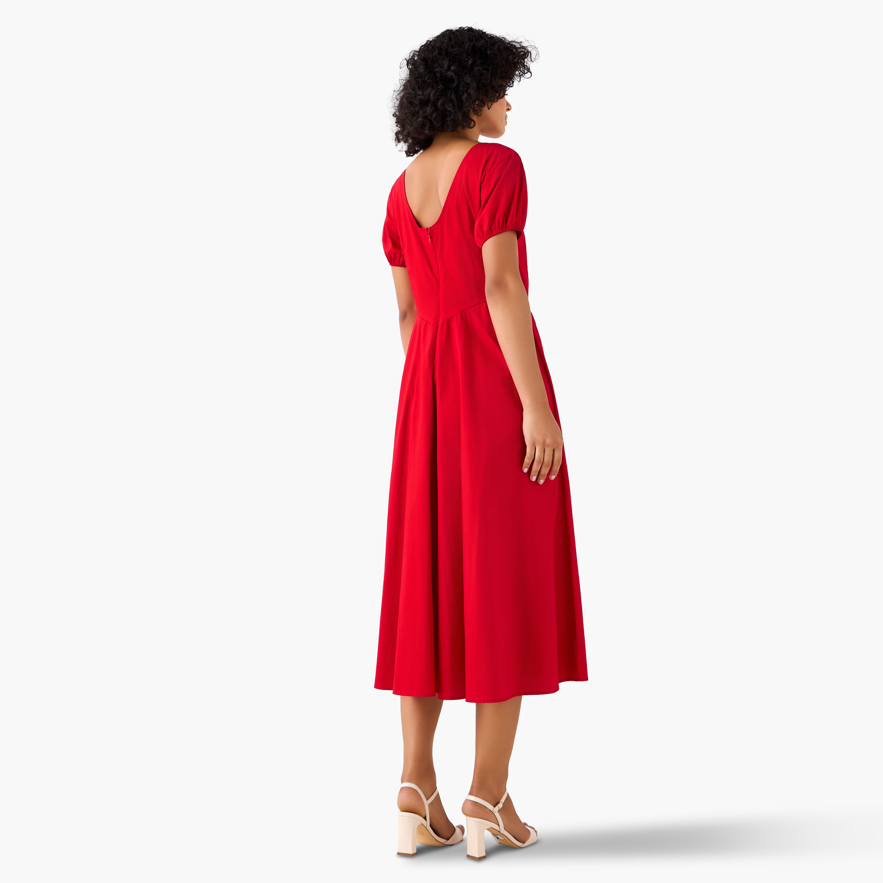 2Xtremz A-Line Midi Cotton Dress with Puff Sleeves-women-clothing-dresses-image-3