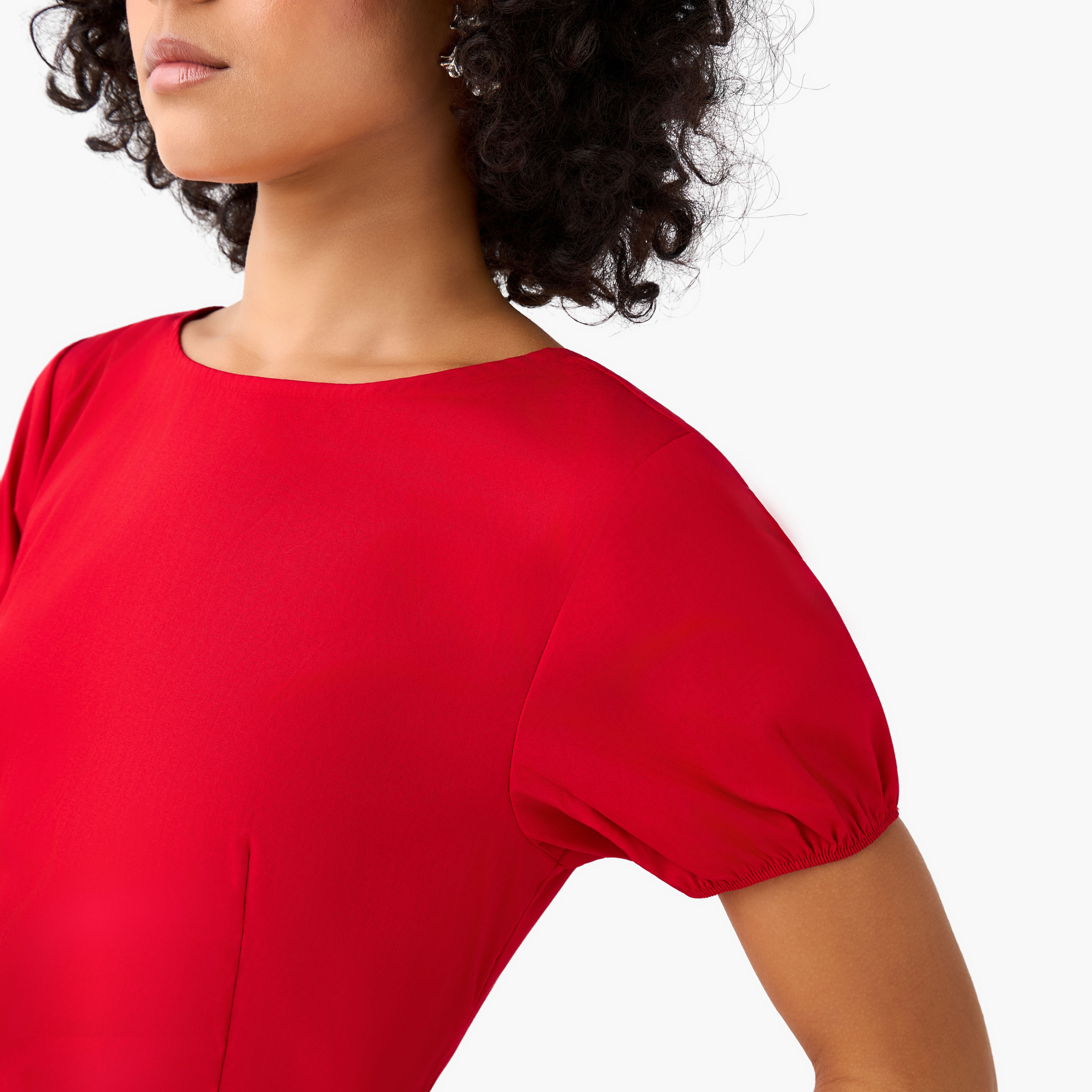 2Xtremz A-Line Midi Cotton Dress with Puff Sleeves-women-clothing-dresses-image-5