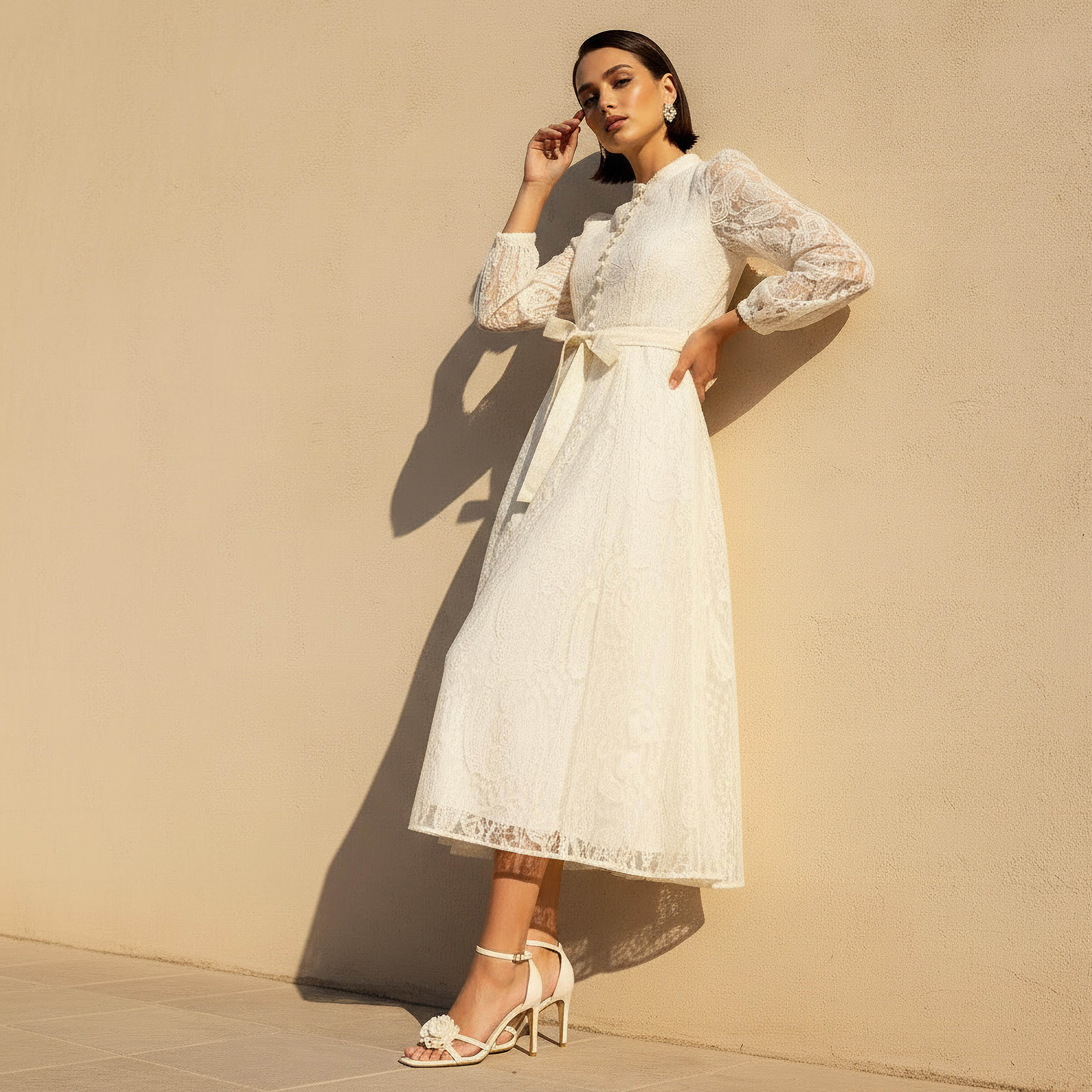 2Xtremz A-line Midi Dress with Paisley Embroidery and Tie-Up Belt-women-clothing-dresses-image-1