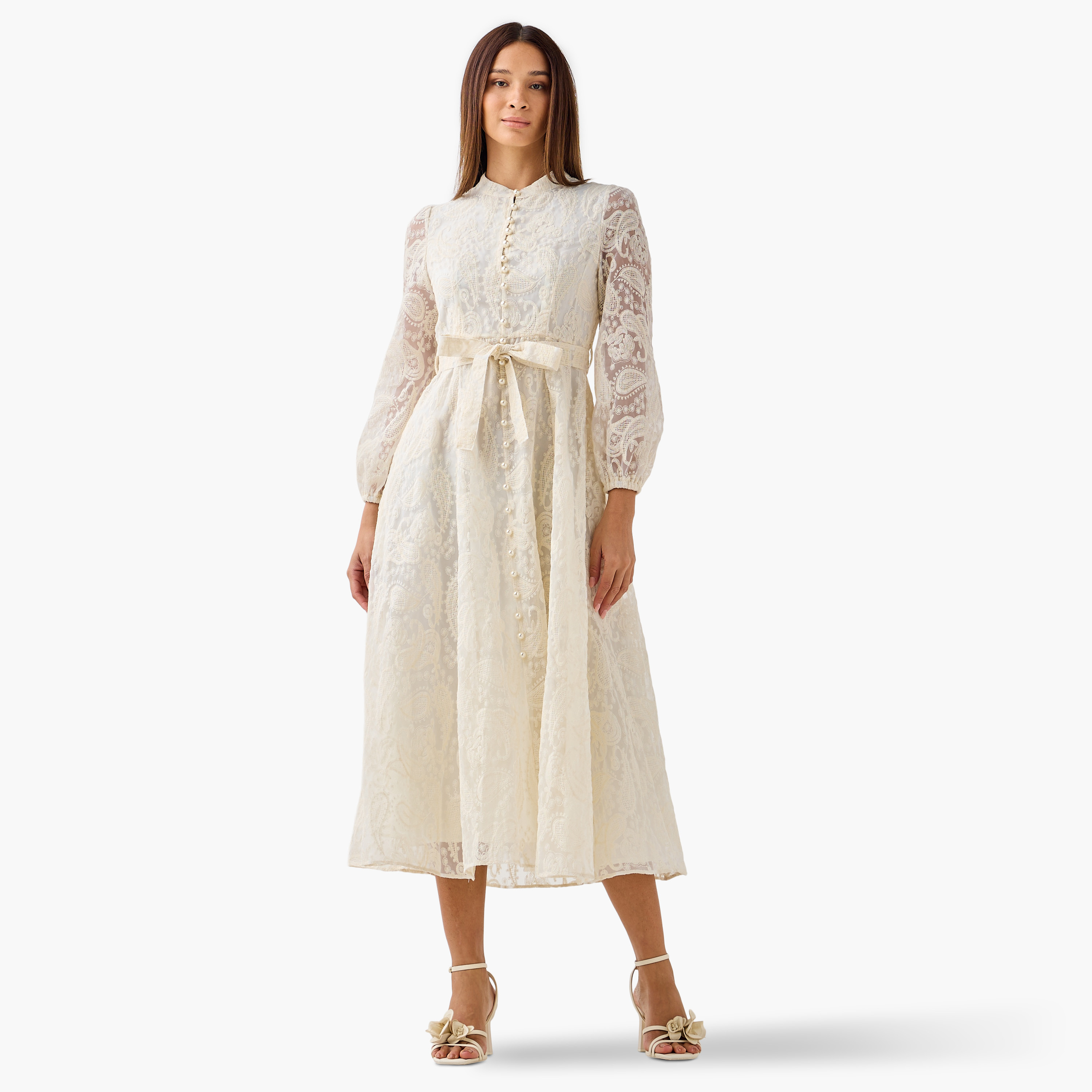 2Xtremz A-line Midi Dress with Paisley Embroidery and Tie-Up Belt-women-clothing-dresses-image-3