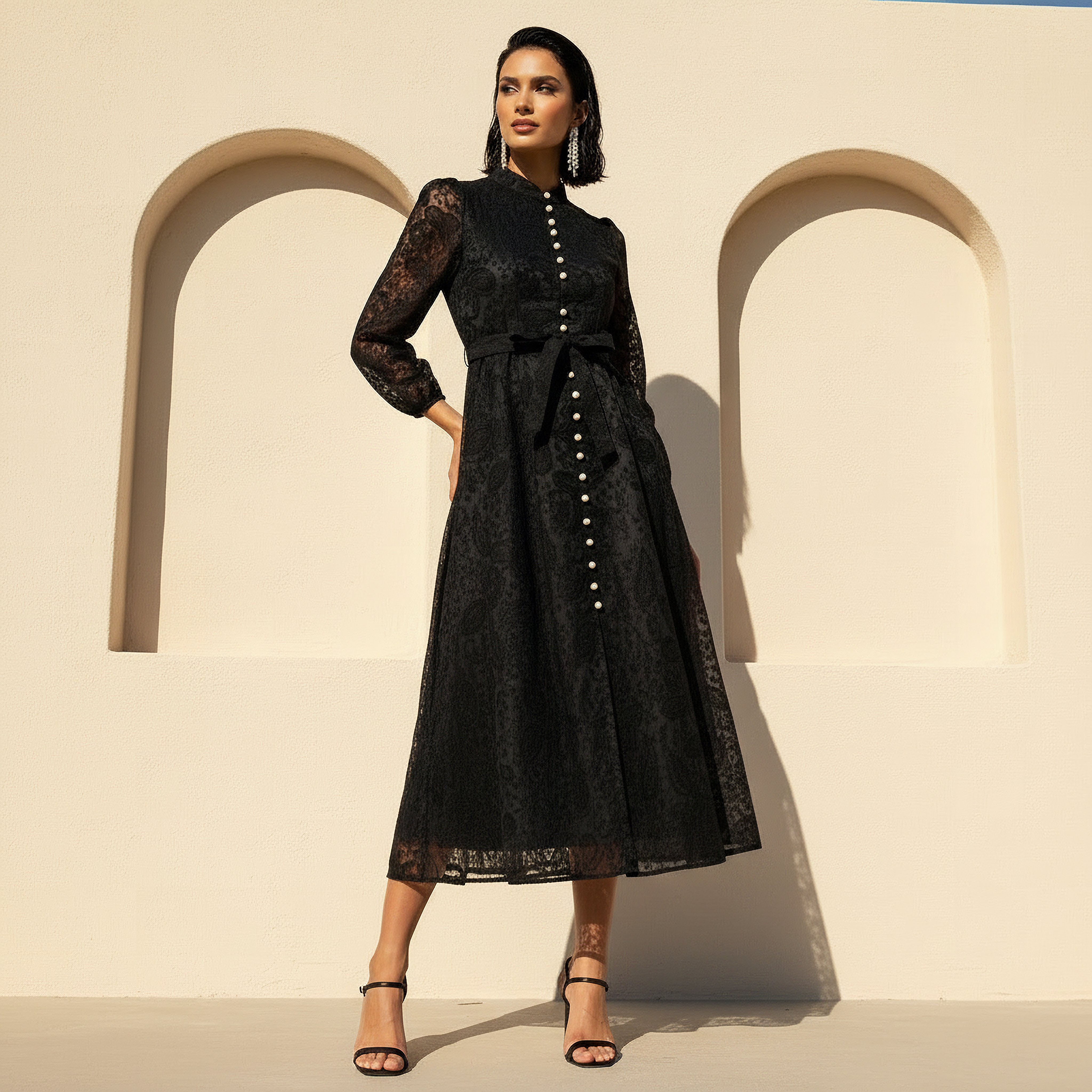 2Xtremz A-line Midi Dress with Paisley Embroidery and Tie-Up Belt-women-clothing-dresses-image-2
