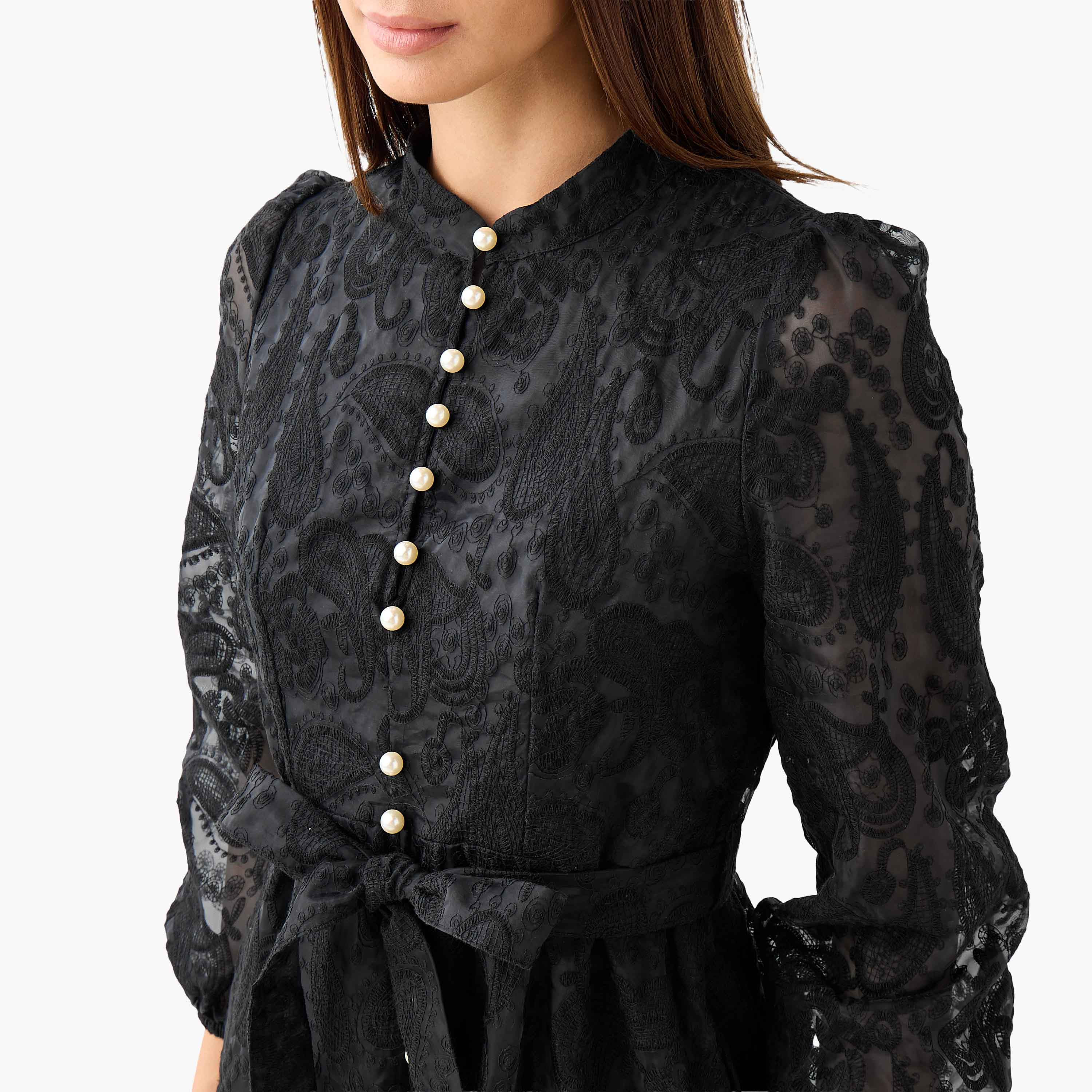 2Xtremz A-line Midi Dress with Paisley Embroidery and Tie-Up Belt-women-clothing-dresses-image-6