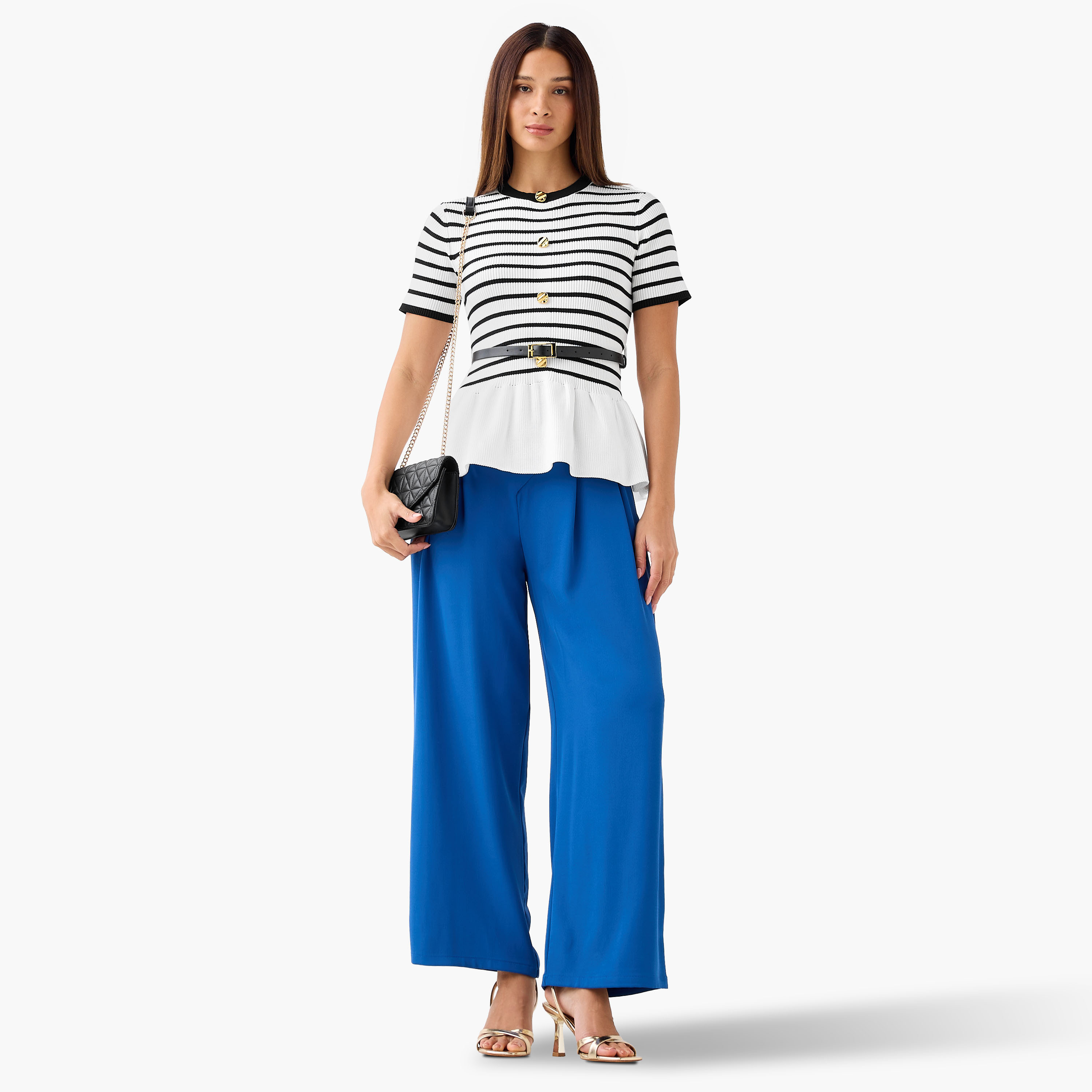 2Xtremz Striped Crew Neck Peplum Top With Belt-women-clothing-shirtsandblouses-blouses-image-2