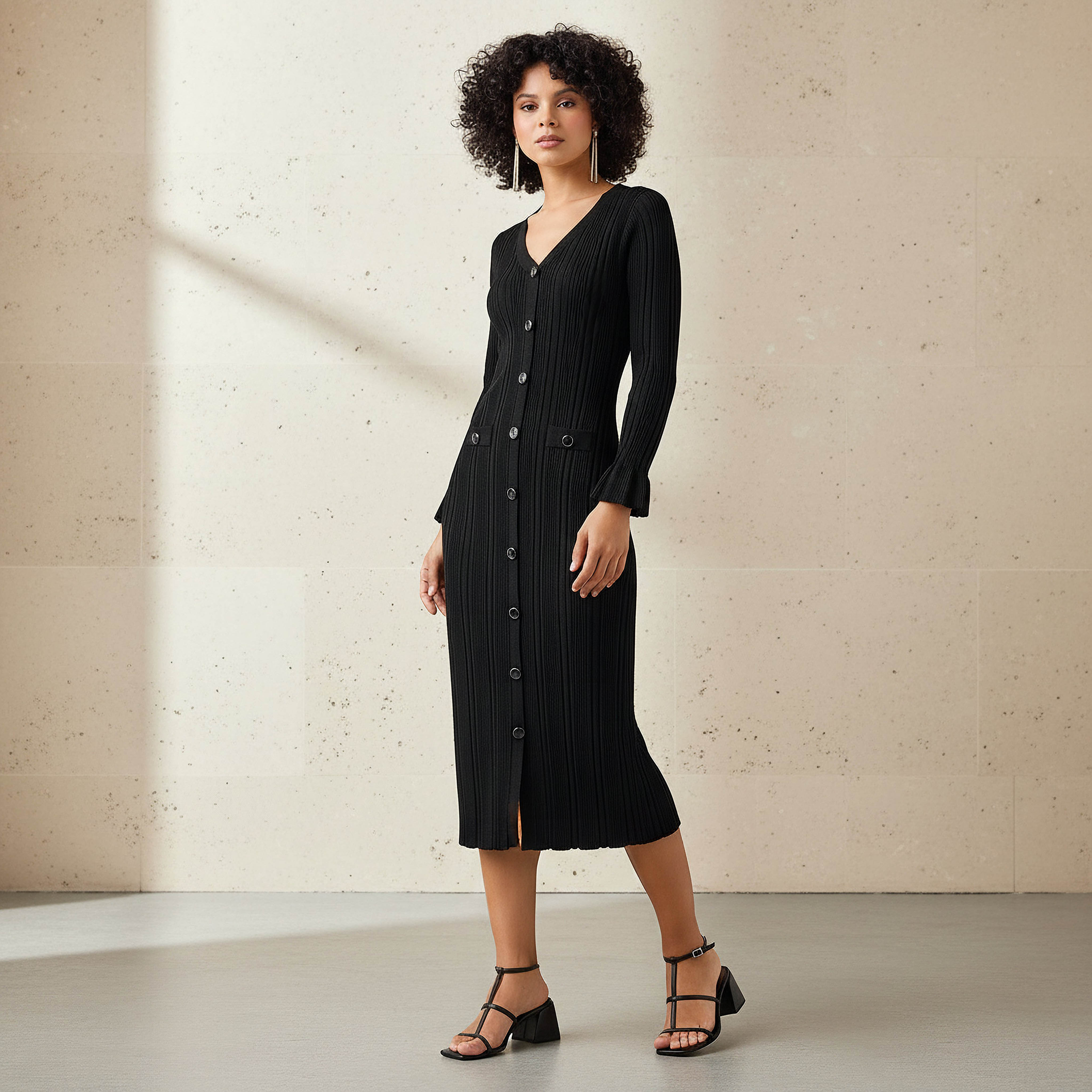 2Xtremz Bodycon Midi Dress with V-neck-women-clothing-dresses-image-1