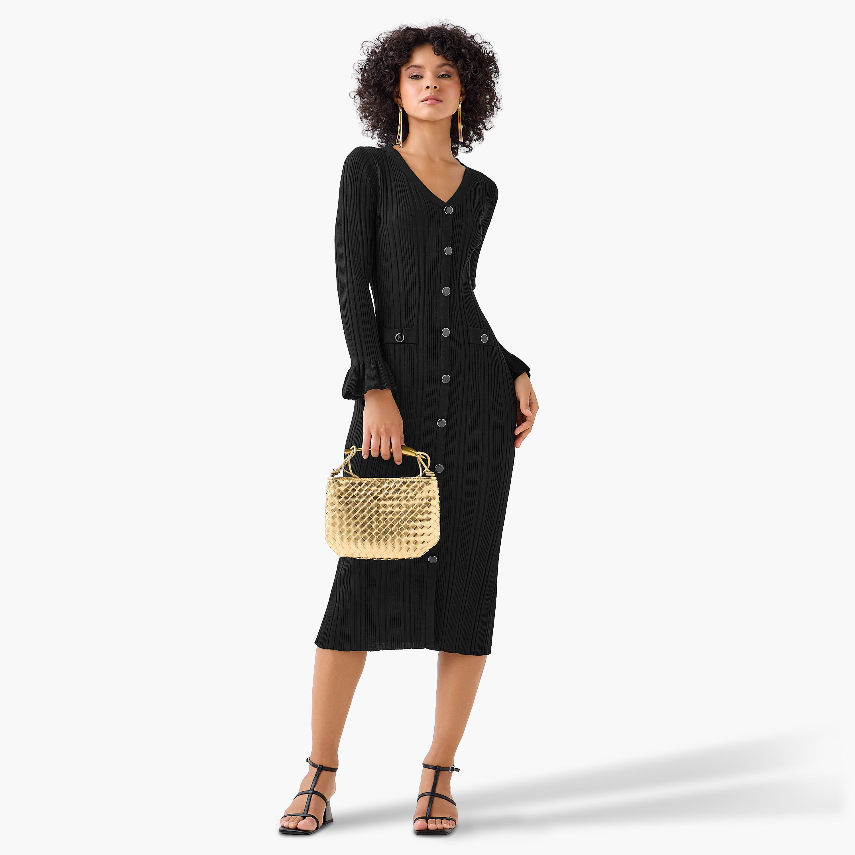 2Xtremz Bodycon Midi Dress with V-neck-women-clothing-dresses-image-2