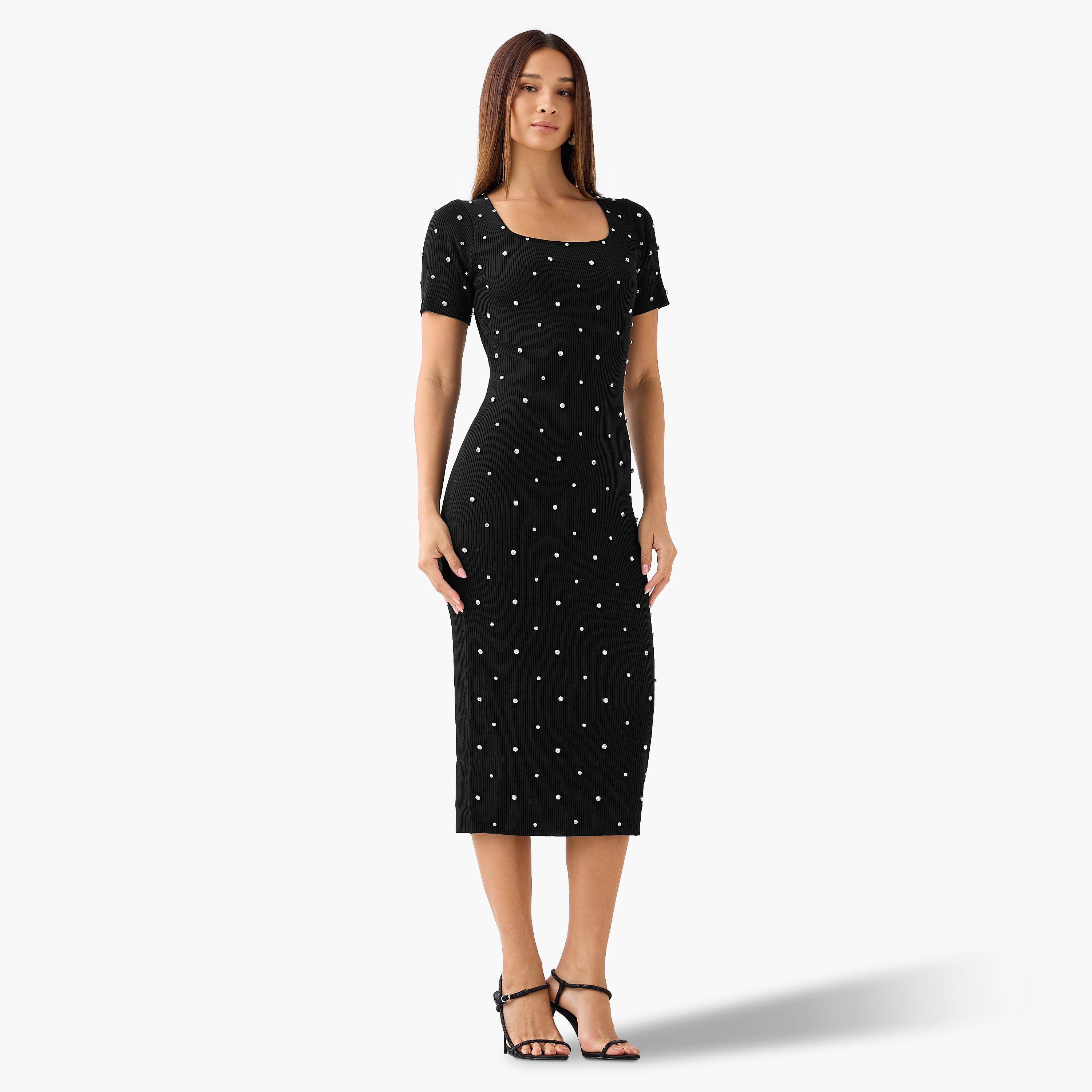 2Xtremz Stone Embellished Midi Knit Dress with Square Neck-women-clothing-dresses-image-3