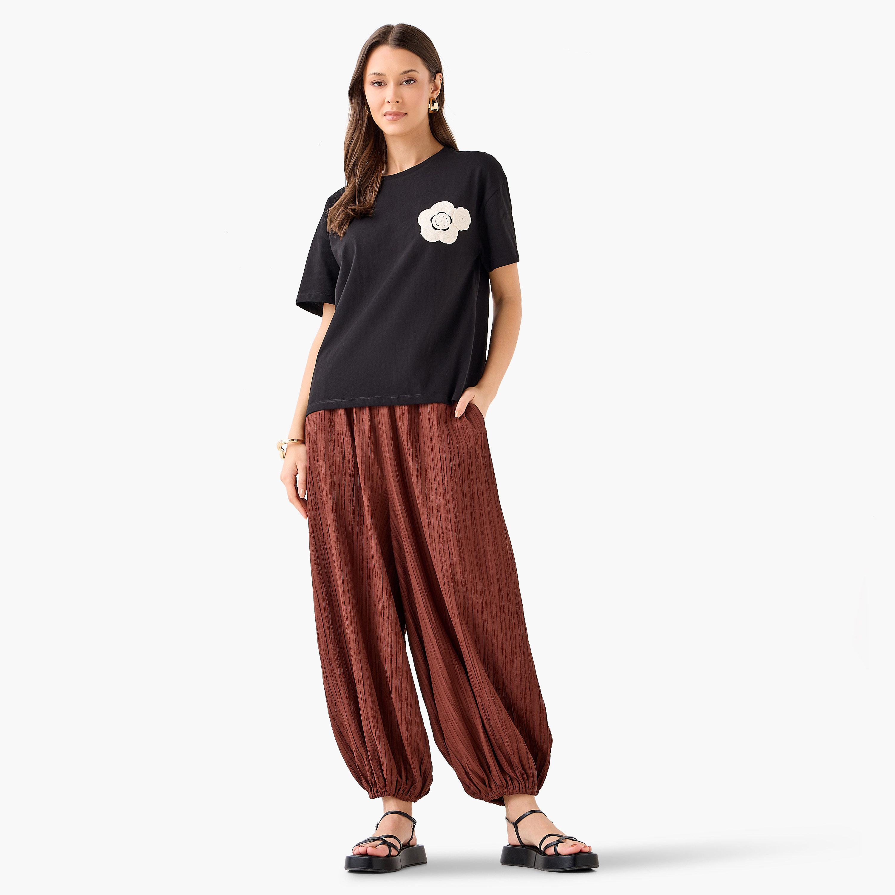 2Xtremz Relaxed Fit Mid-Rise Textured Cotton Harem Pants-women-clothing-bottoms-trousers-image-4