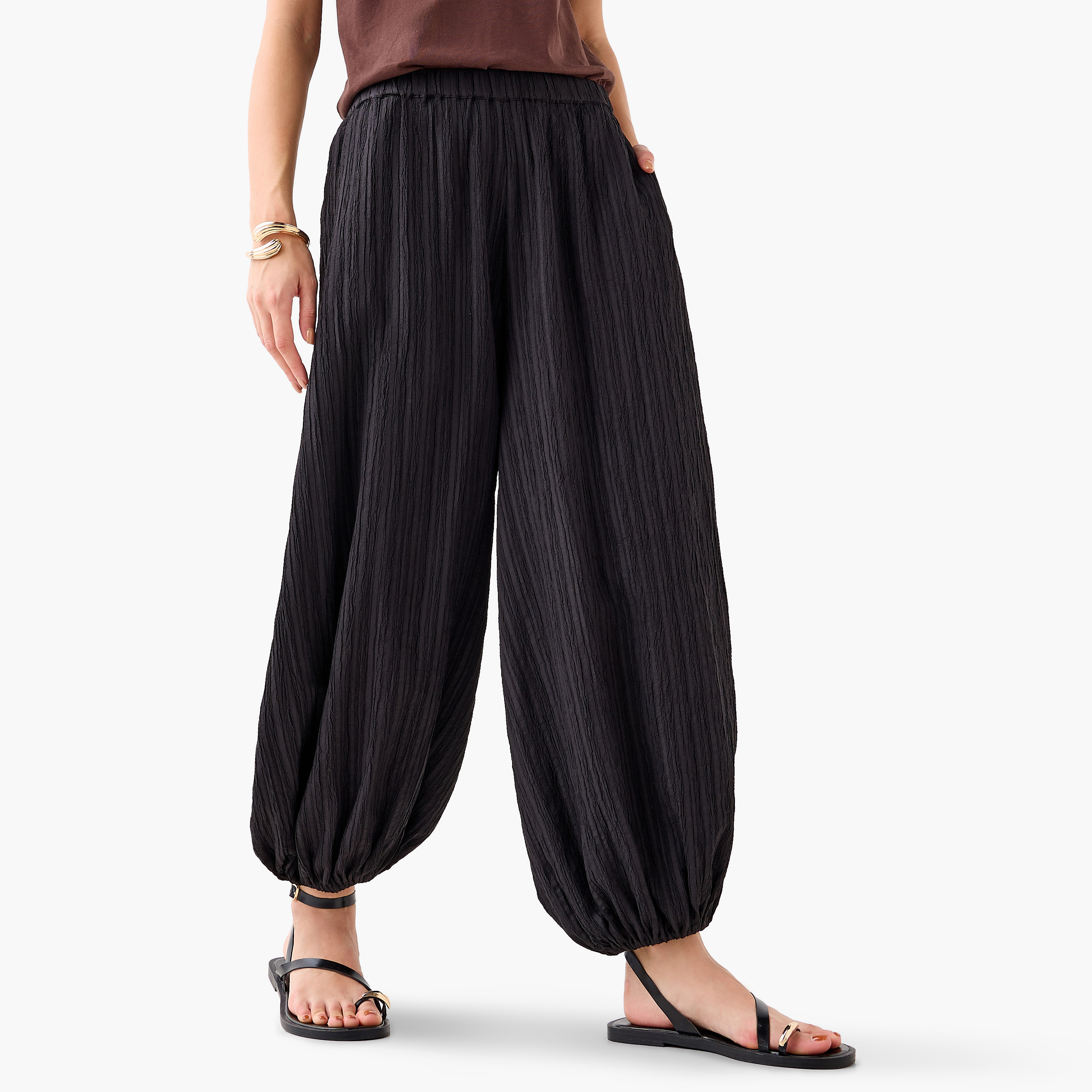 2Xtremz Relaxed Fit Mid-Rise Textured Cotton Harem Pants-women-clothing-bottoms-trousers-image-2
