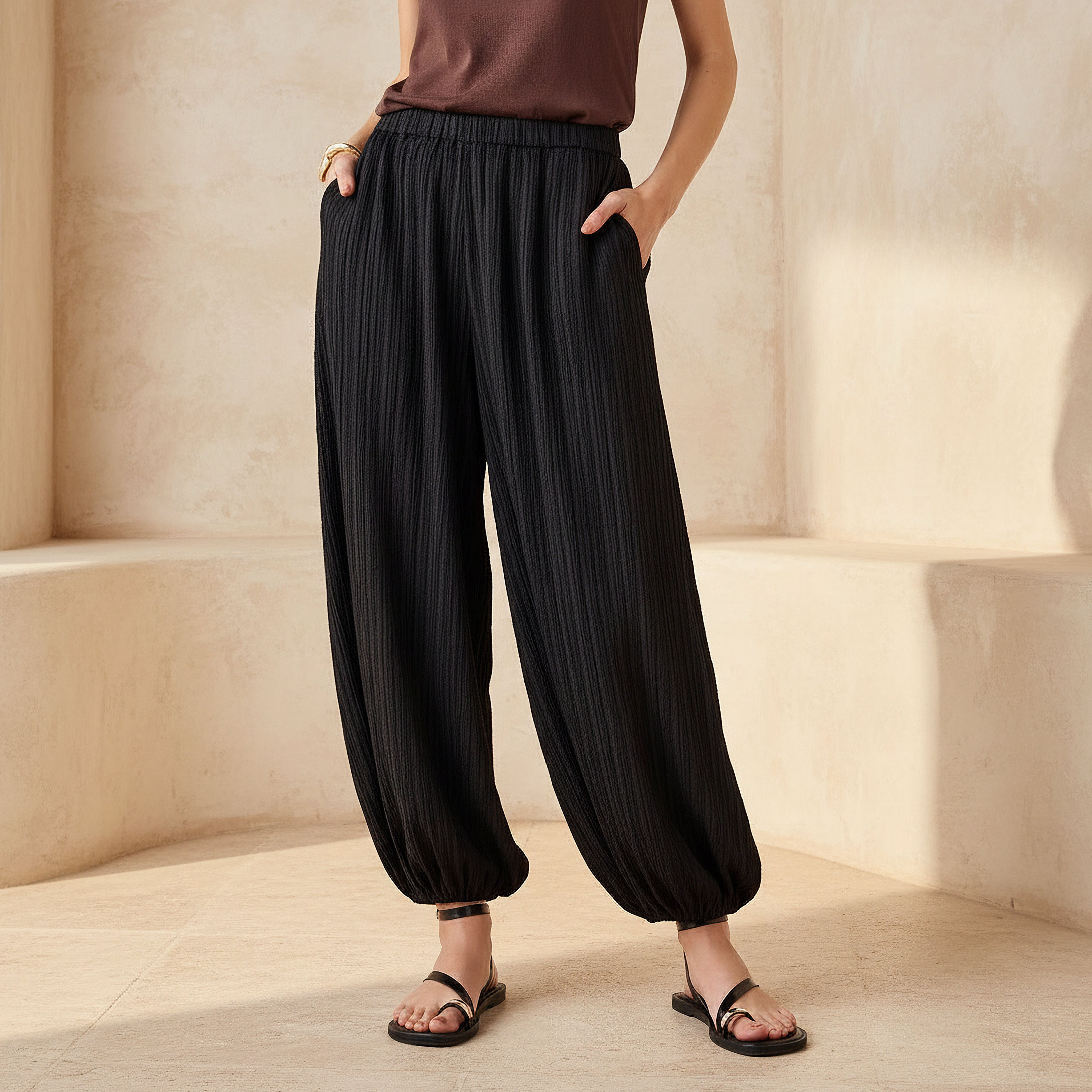 2Xtremz Relaxed Fit Mid-Rise Textured Cotton Harem Pants-women-clothing-bottoms-trousers-image-1