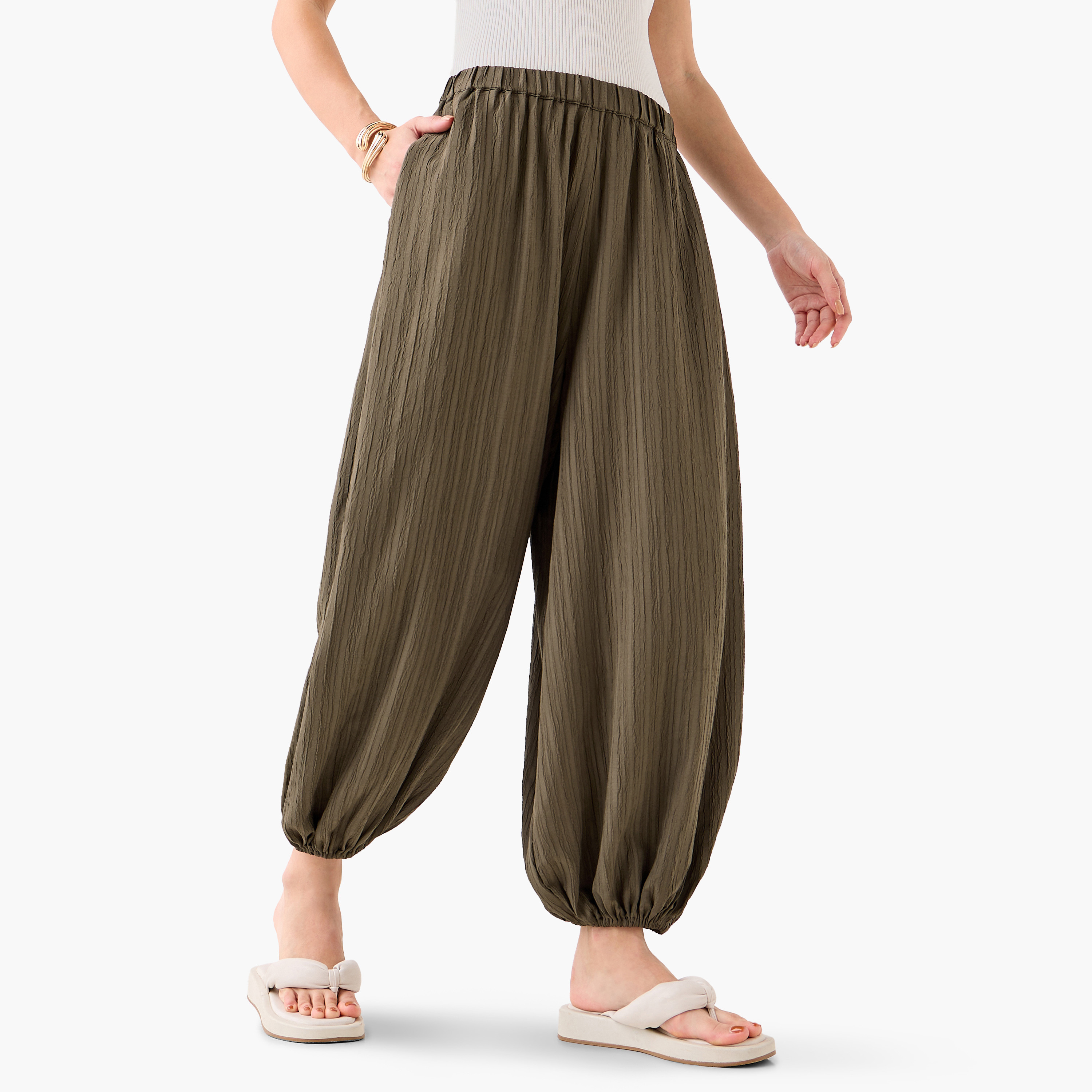 2Xtremz Relaxed Fit Mid-Rise Textured Cotton Harem Pants-women-clothing-bottoms-trousers-image-2