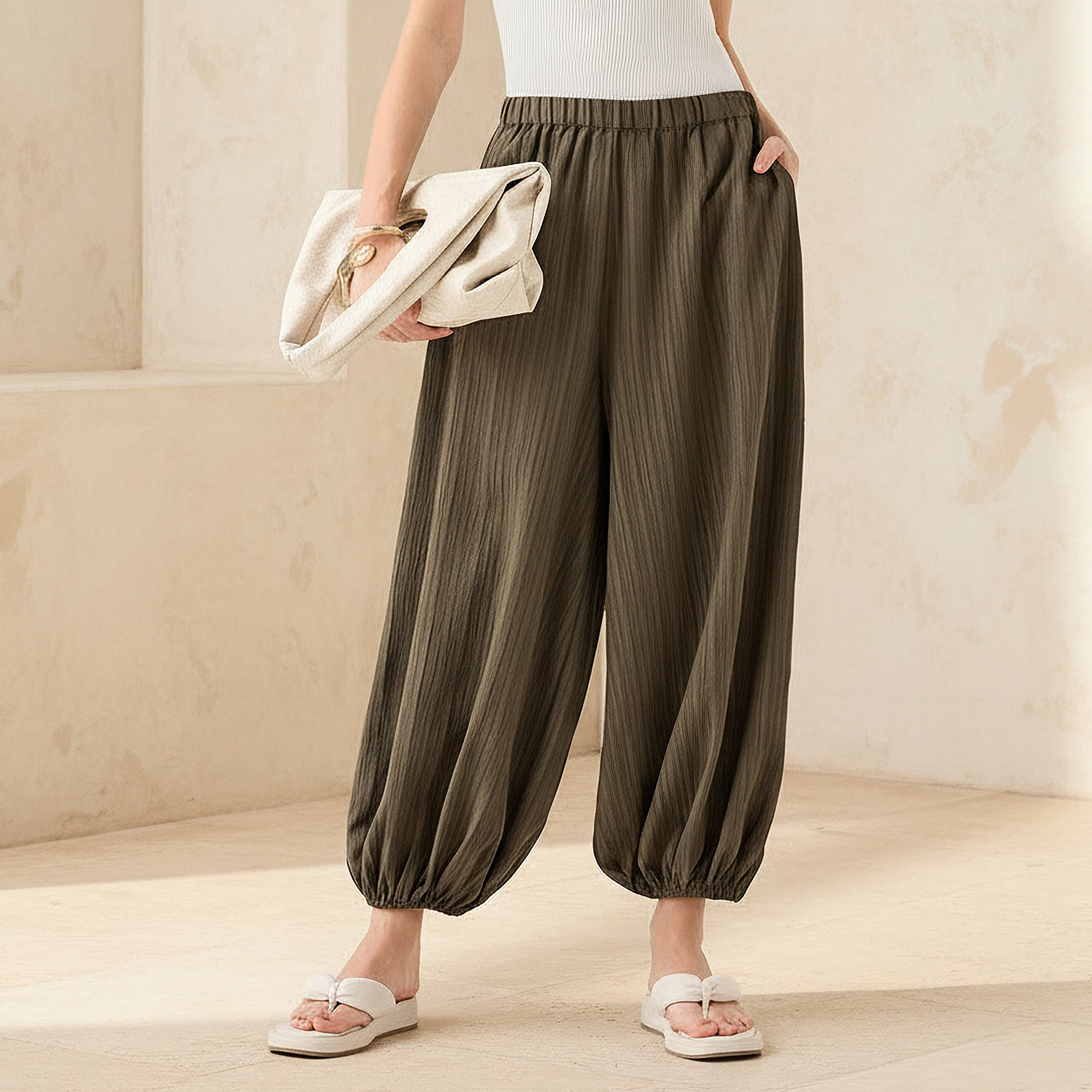 2Xtremz Relaxed Fit Mid-Rise Textured Cotton Harem Pants-women-clothing-bottoms-trousers-image-1