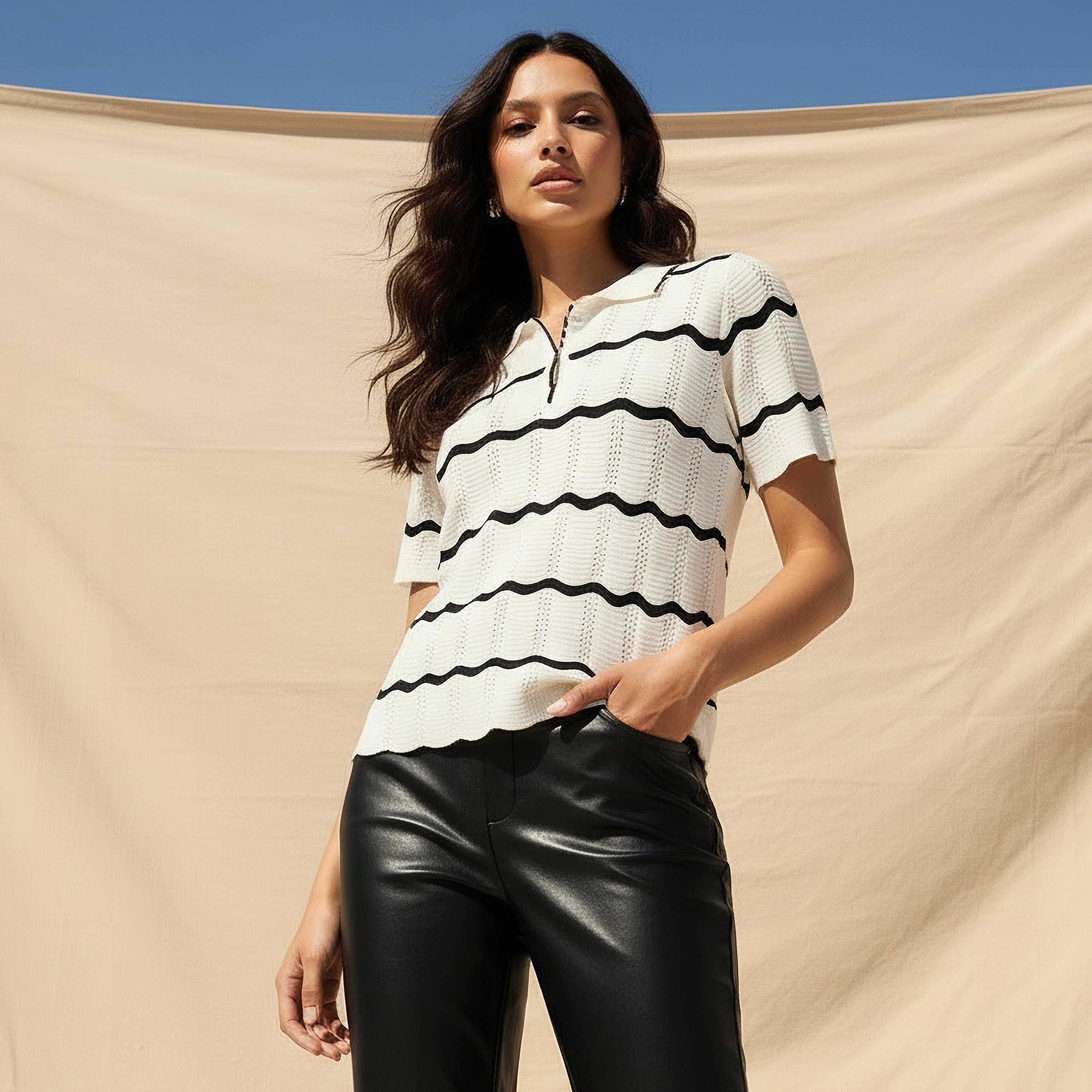 تيشيرت مخطط من تو إكستريمز-women-clothing-tshirts-image-1