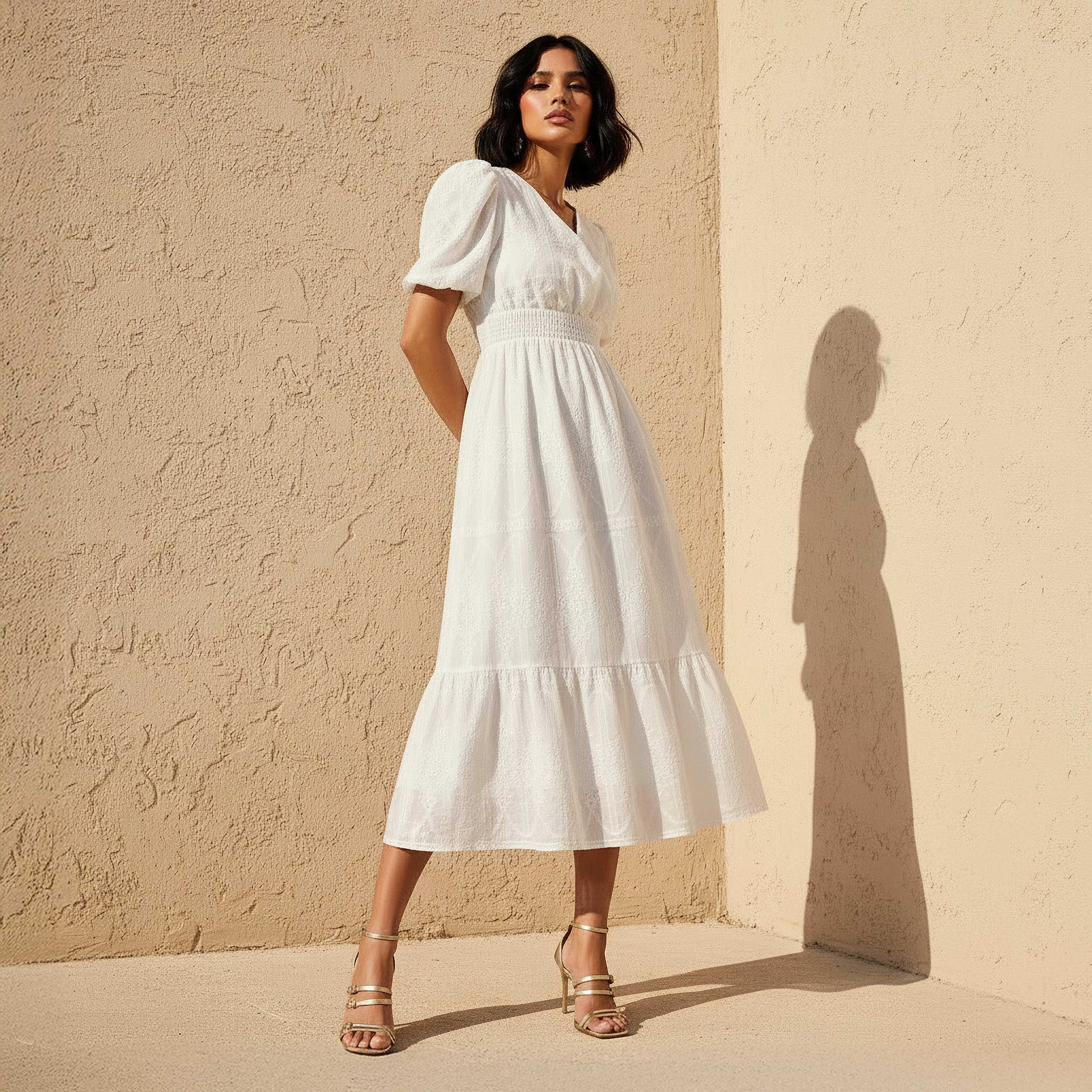 2Xtremz Midi Dress with Puff Sleeves and Embroidery-women-clothing-dresses-image-1