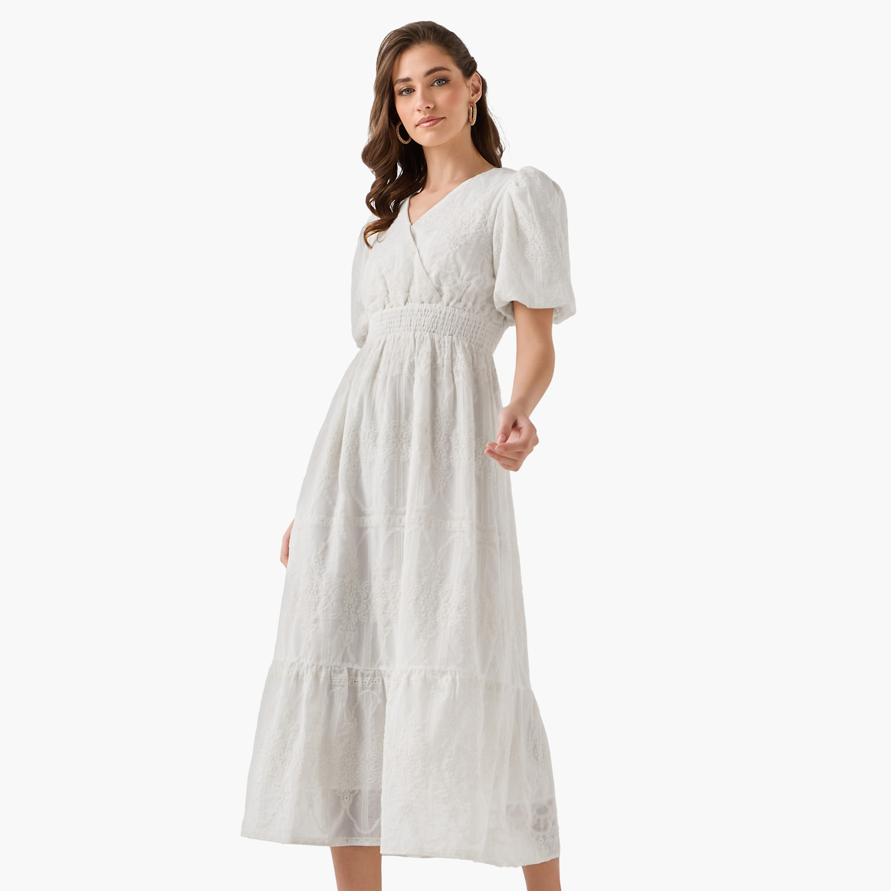2Xtremz Midi Dress with Puff Sleeves and Embroidery-women-clothing-dresses-image-5