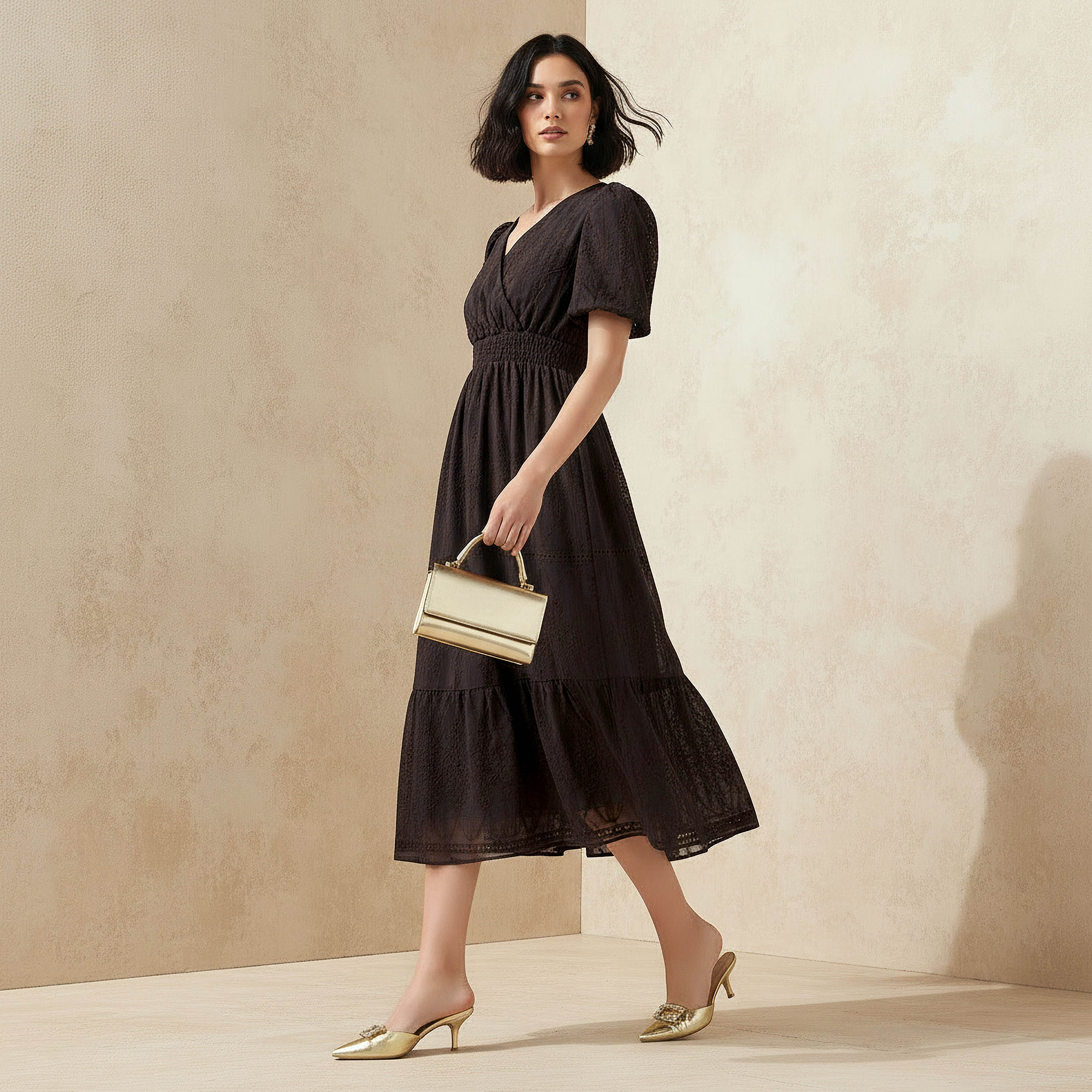 2Xtremz Midi Dress with Puff Sleeves and Embroidery-women-clothing-dresses-image-1