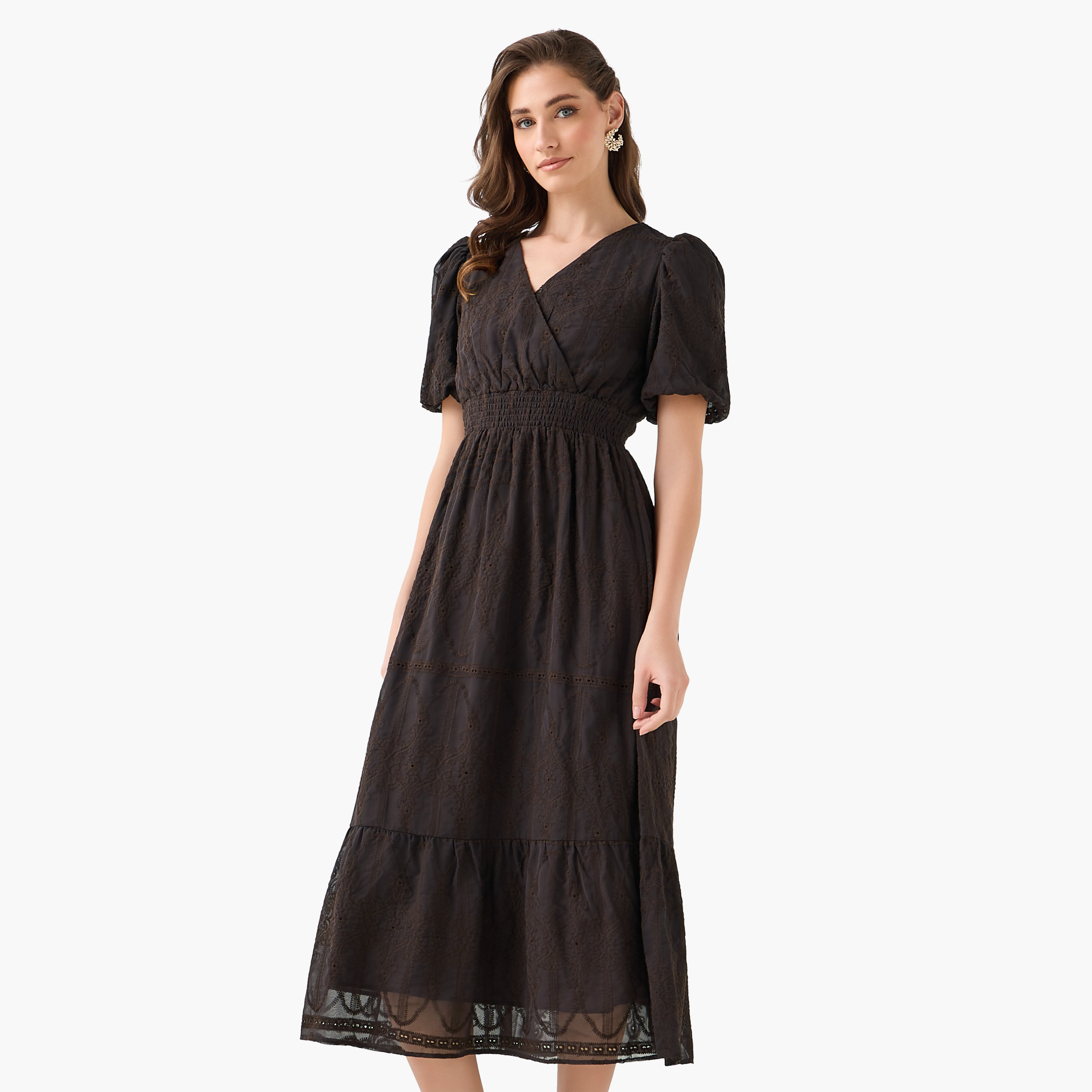 2Xtremz Midi Dress with Puff Sleeves and Embroidery-women-clothing-dresses-image-4