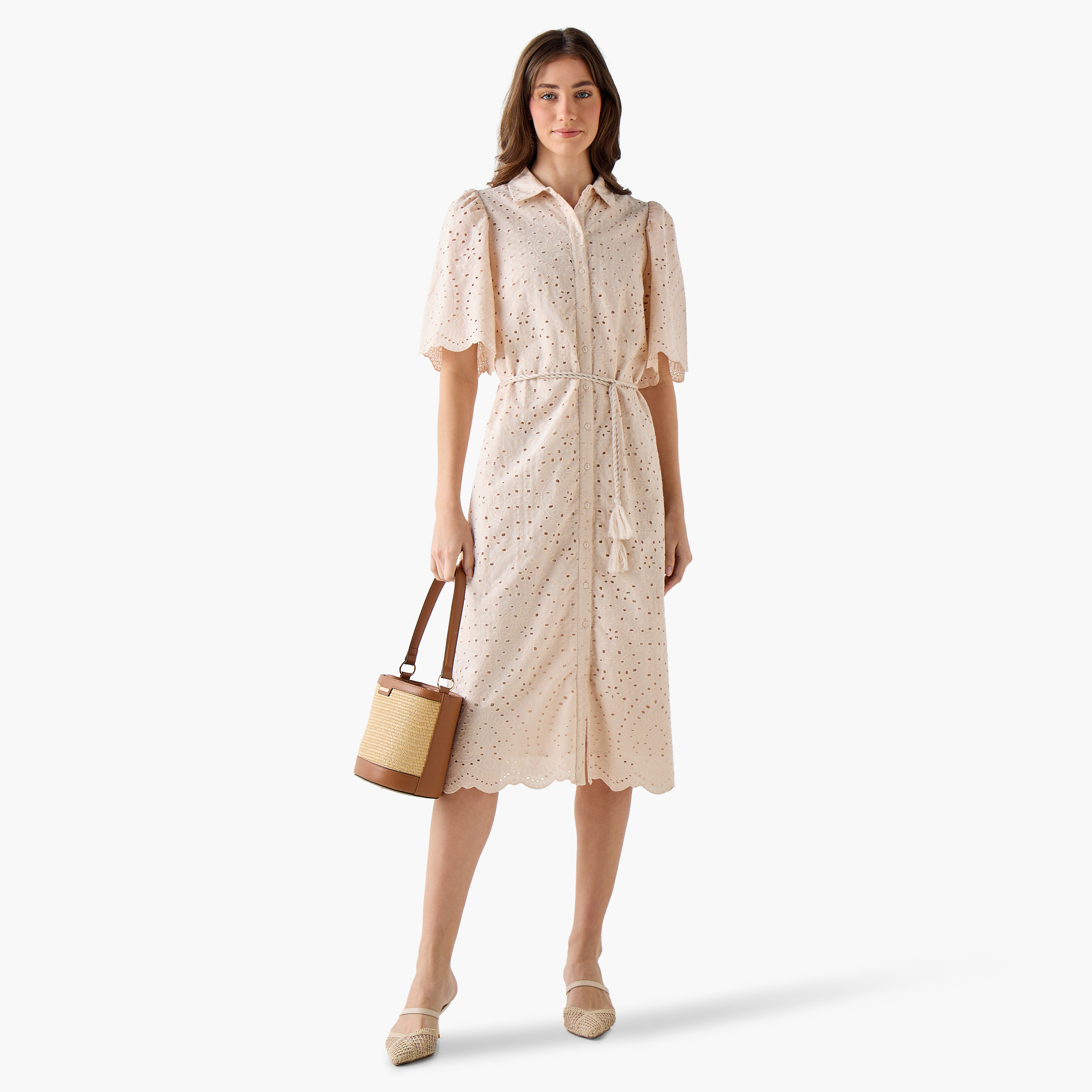 2Xtremz Schiffili Embroidered Women Shirt Dress with Tie-Up Belt Cotton-women-clothing-dresses-image-6