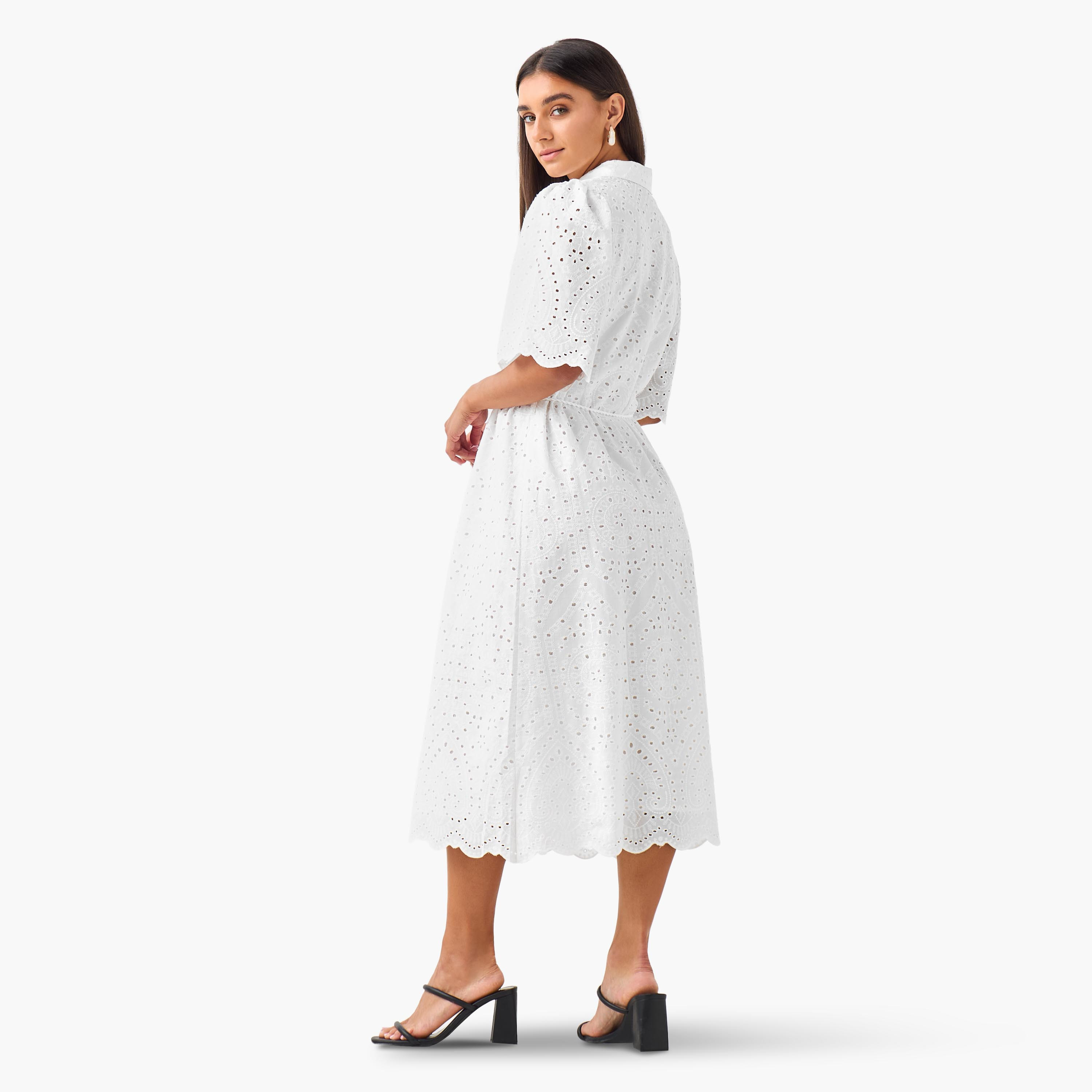 2Xtremz Schiffili Embroidered Women Shirt Dress with Tie-Up Belt Cotton-women-clothing-dresses-image-6