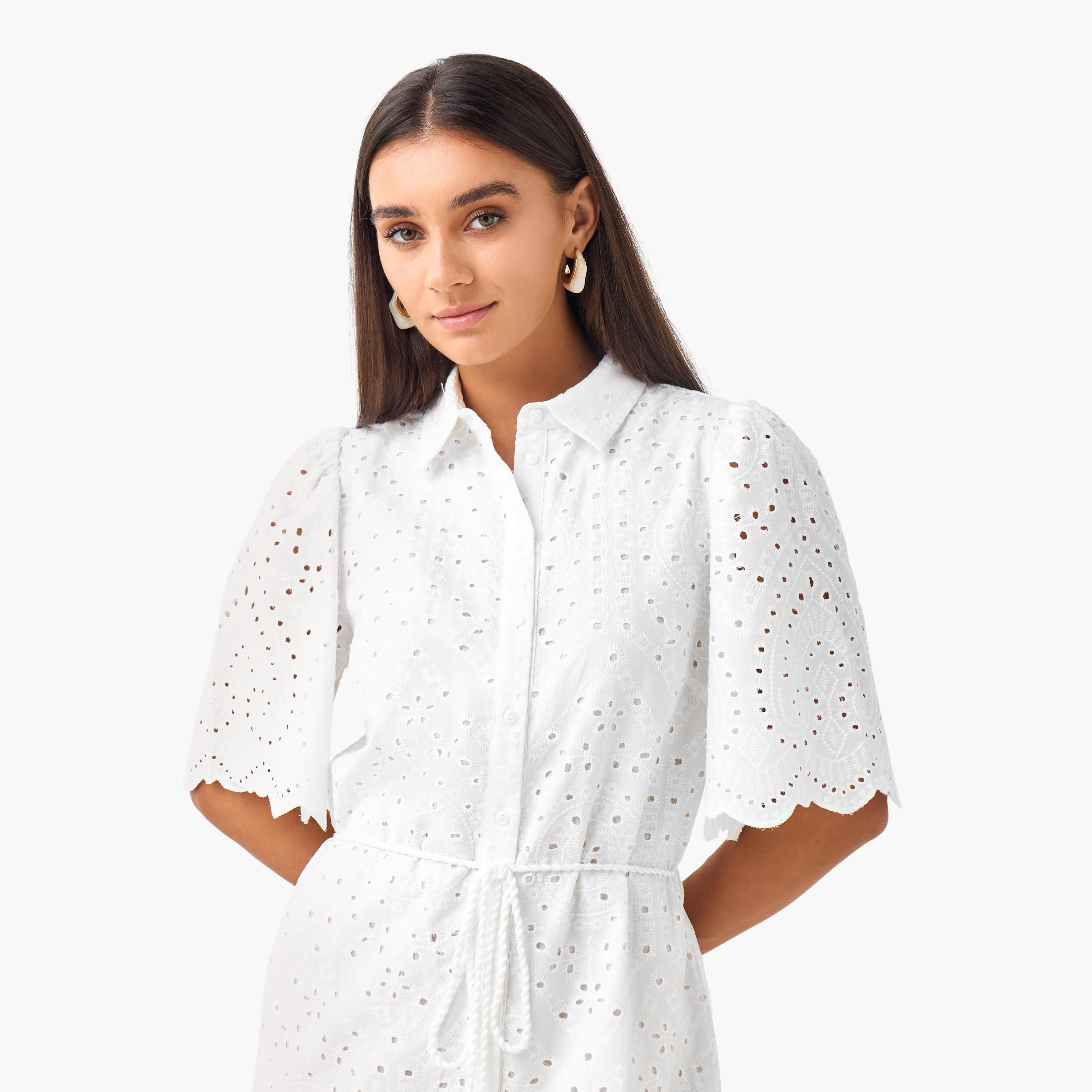 2Xtremz Schiffili Embroidered Women Shirt Dress with Tie-Up Belt Cotton-women-clothing-dresses-image-7