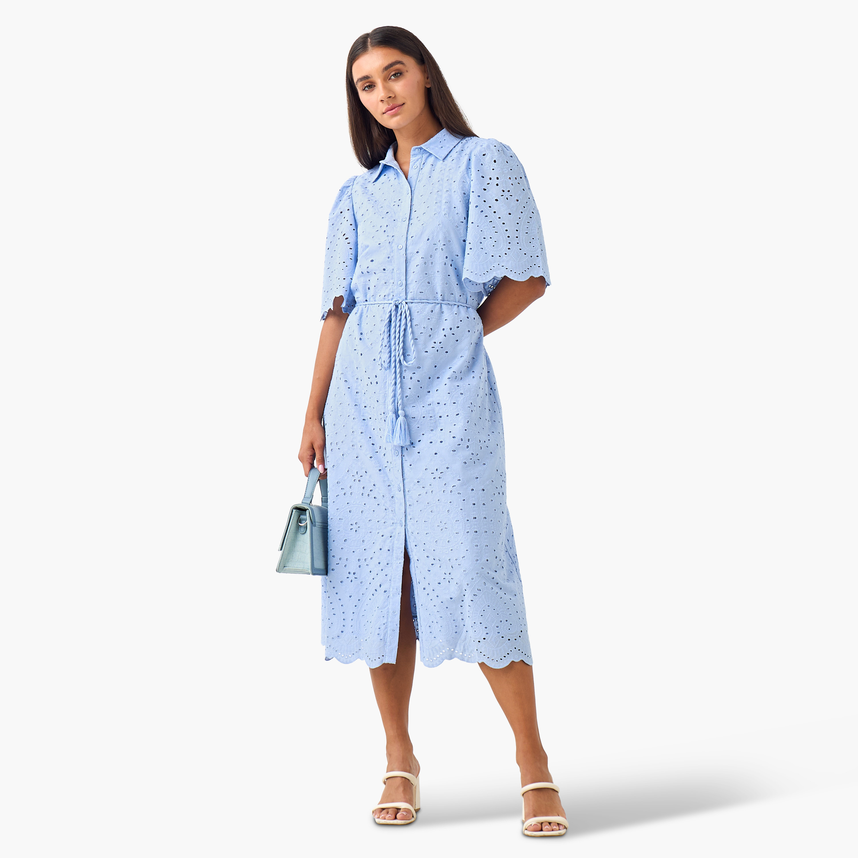 2Xtremz Schiffili Embroidered Women Shirt Dress with Tie-Up Belt Cotton-women-clothing-dresses-image-5