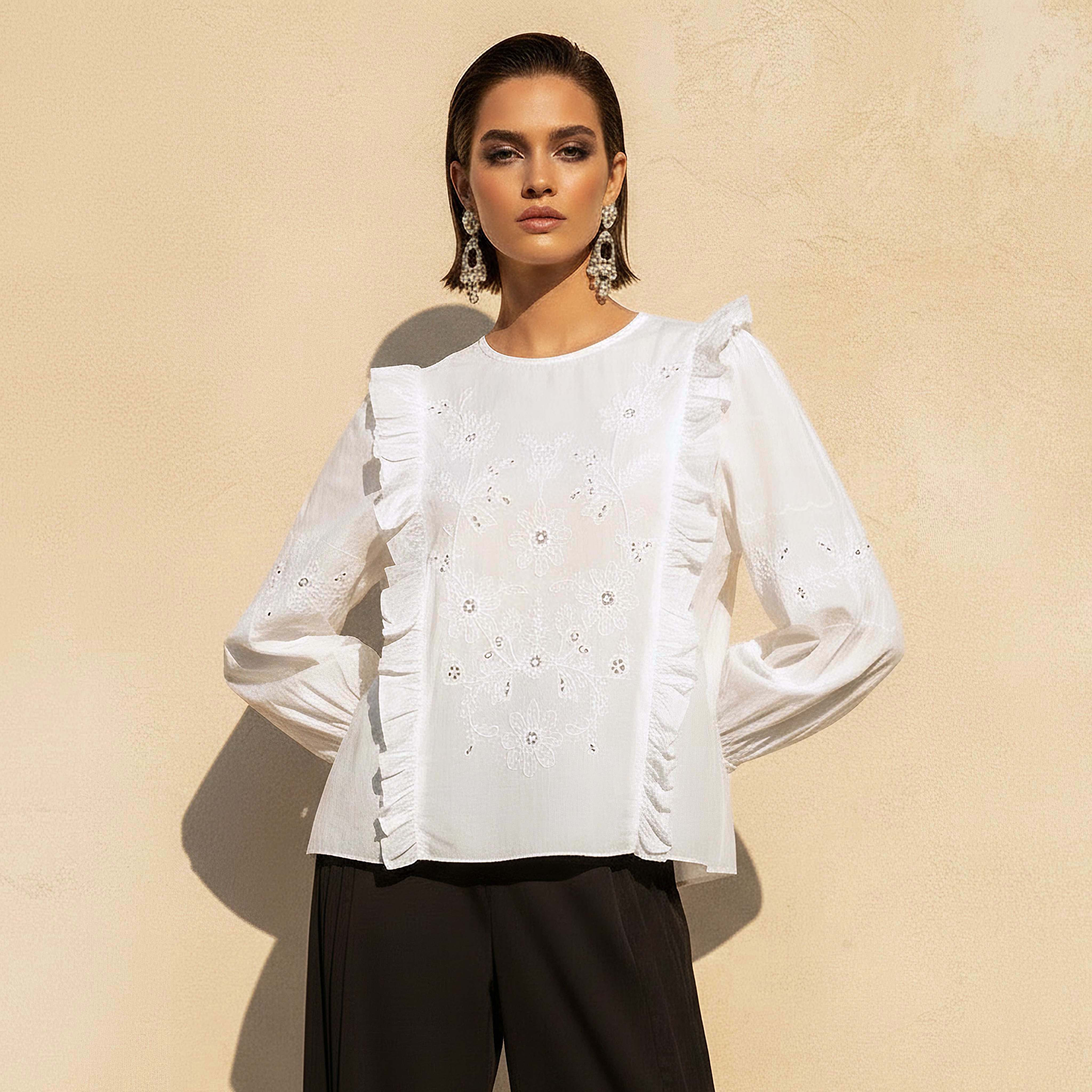 2Xtremz Regular Fit Cotton Top with Schiffli and Ruffle Detail-women-clothing-shirtsandblouses-blouses-image-1