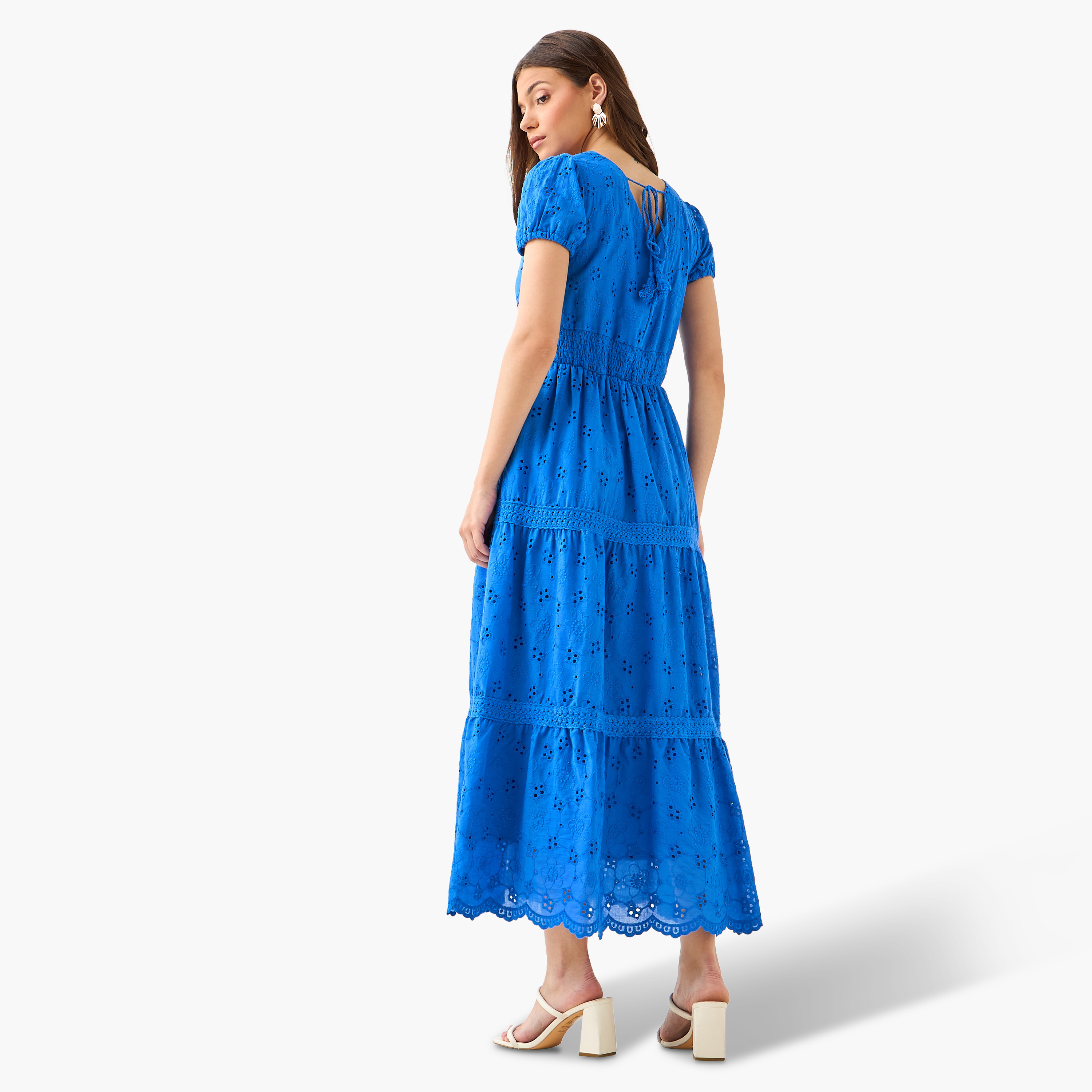 2Xtremz A-line Midi Cotton Tiered Dress with Schiffli Embroidery-women-clothing-dresses-image-5
