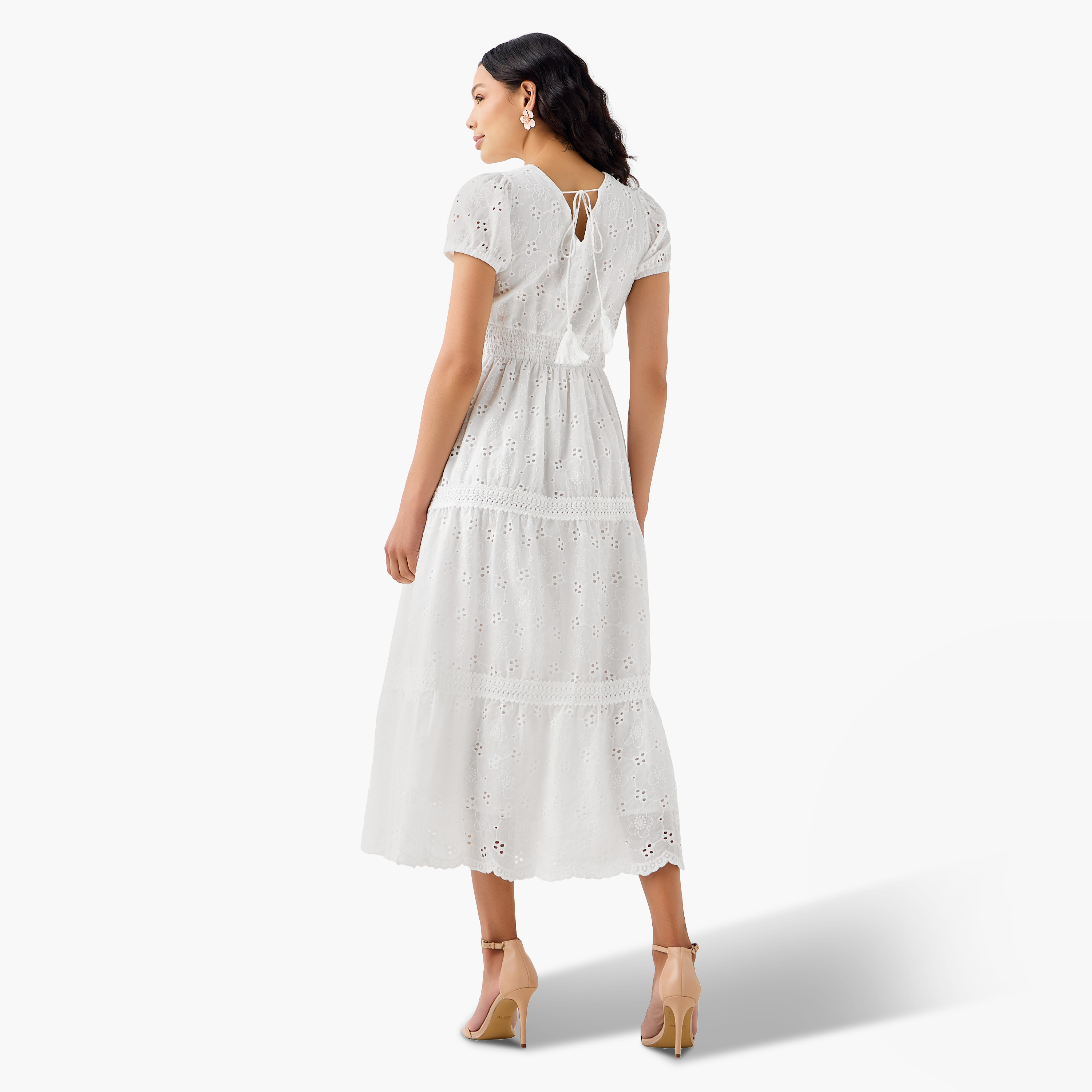 2Xtremz A-line Midi Cotton Tiered Dress with Schiffli Embroidery-women-clothing-dresses-image-5