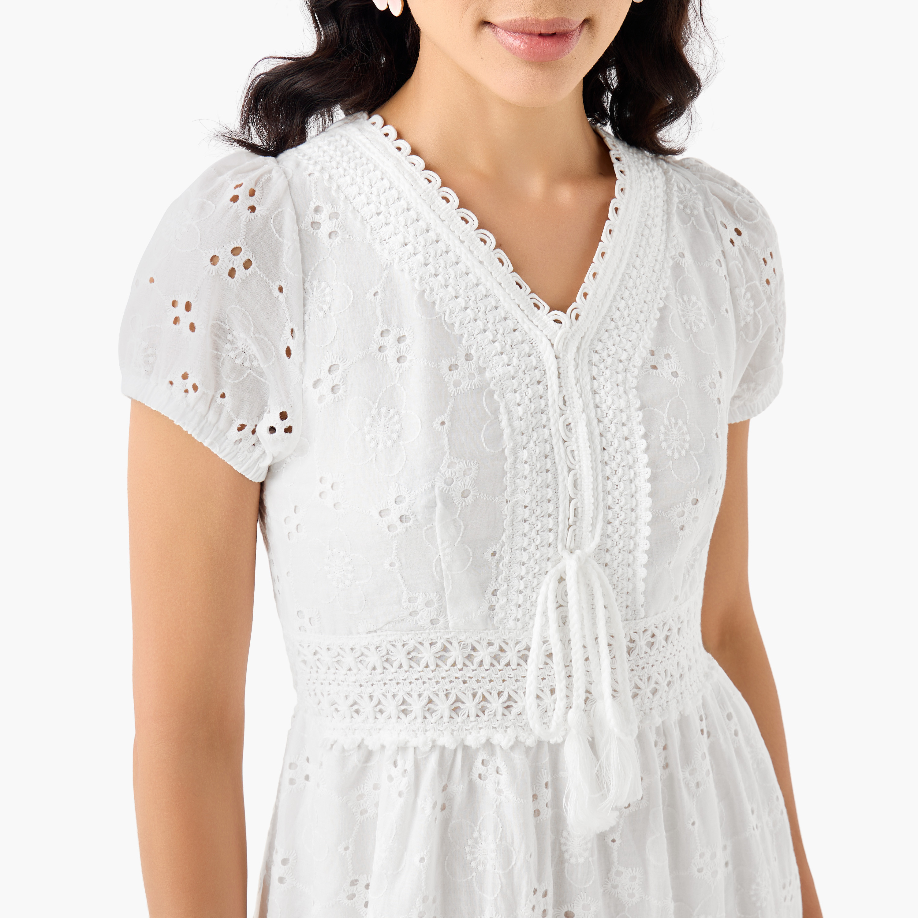 2Xtremz A-line Midi Cotton Tiered Dress with Schiffli Embroidery-women-clothing-dresses-image-6