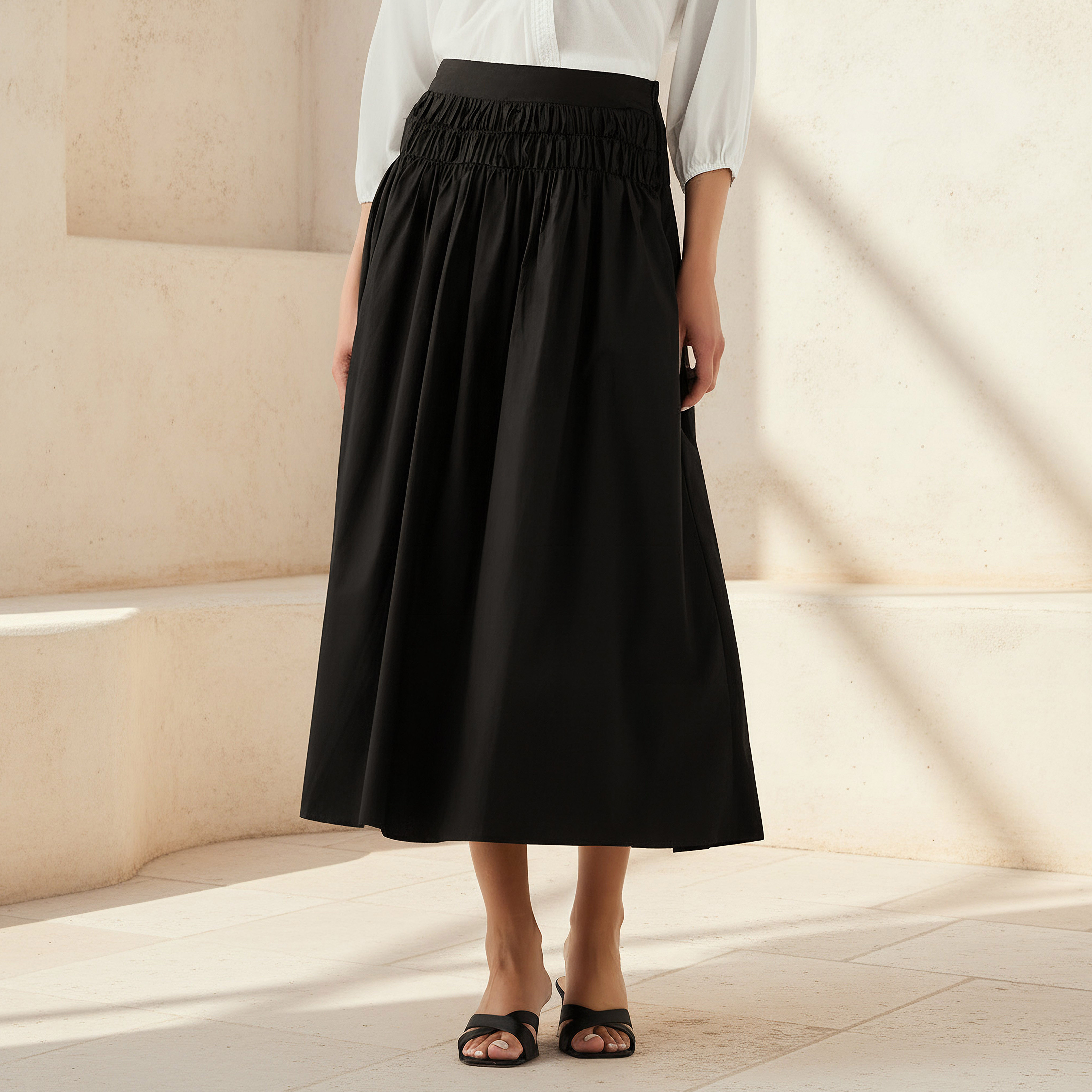 2Xtremz Midi Cotton A-line Skirt with Side Zip-women-clothing-bottoms-skirts-image-1