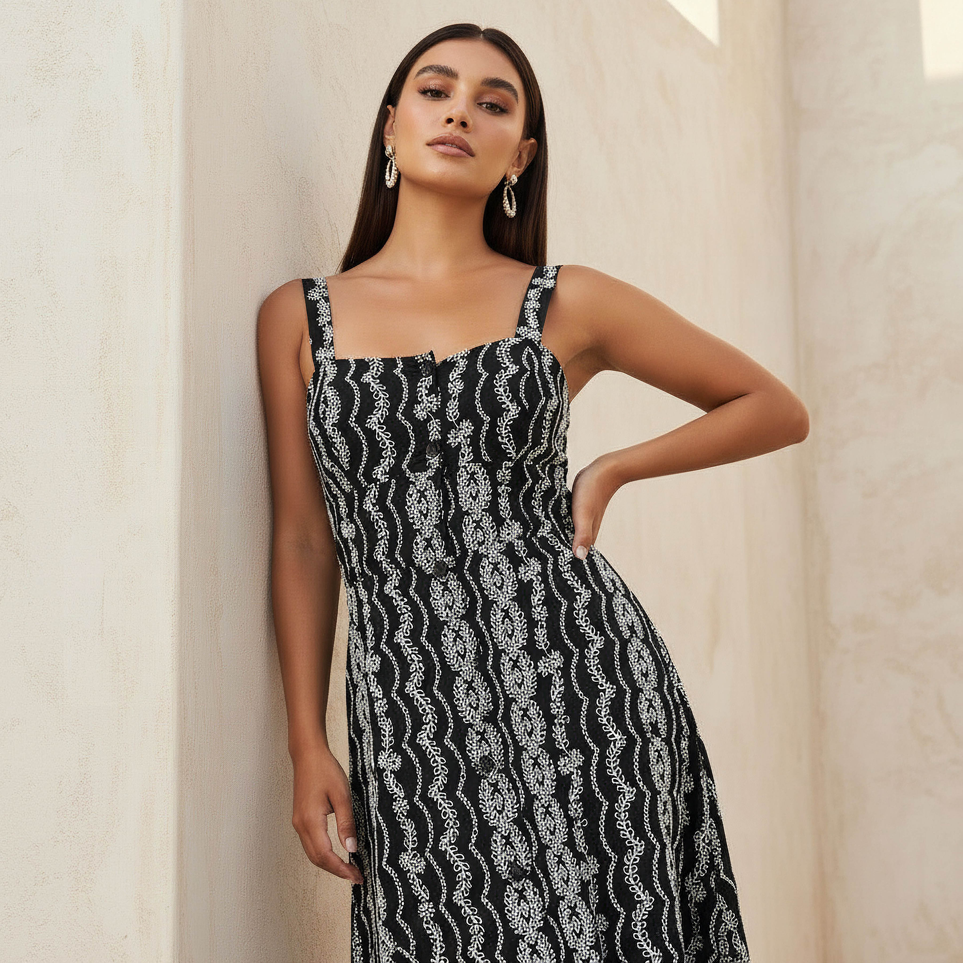 2Xtremz Embroidered A-line Women Dress with Shoulder Straps-women-clothing-dresses-image-2