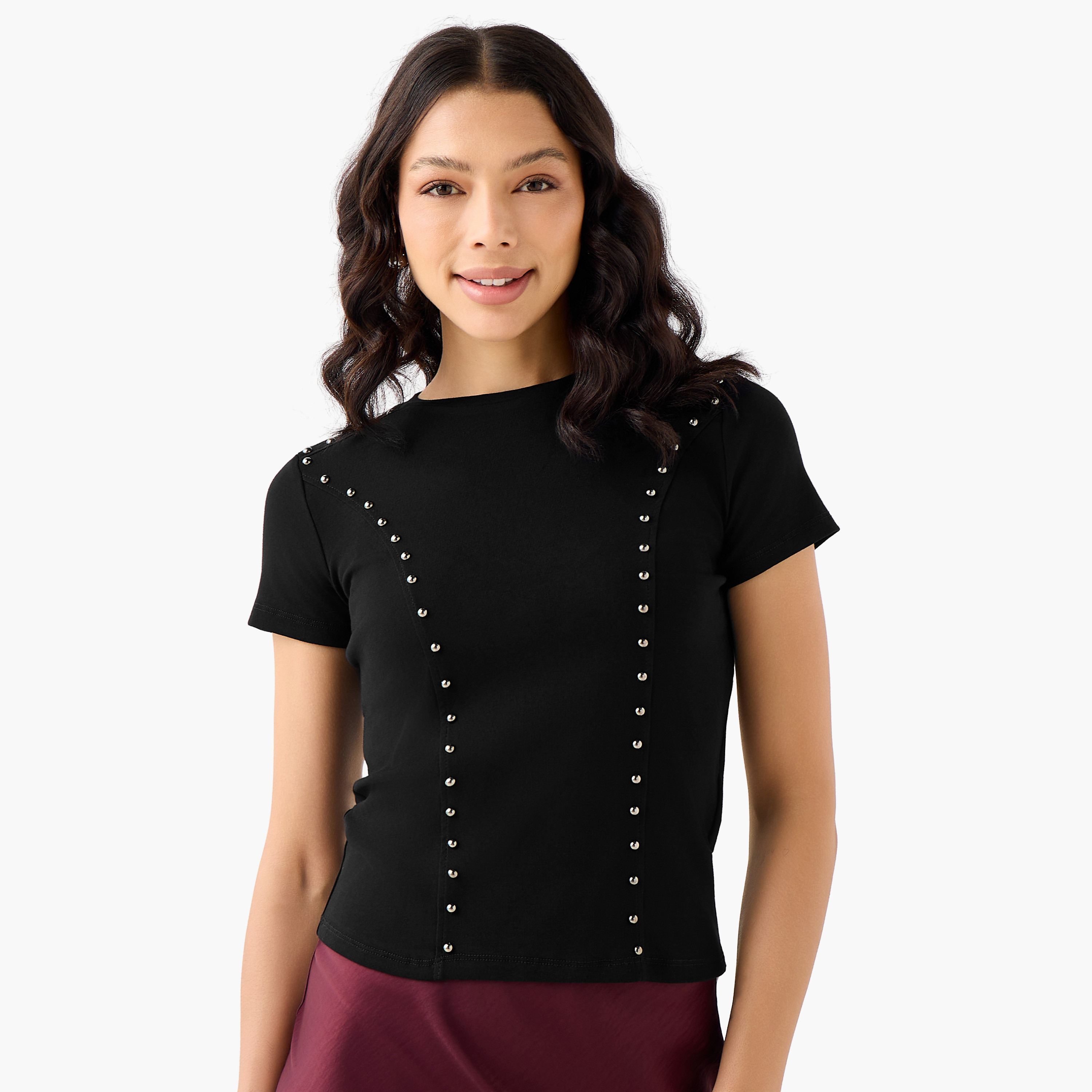 تيشيرت بتفاصيل مزيّنة من تو إكستريمز-women-clothing-tshirts-image-2
