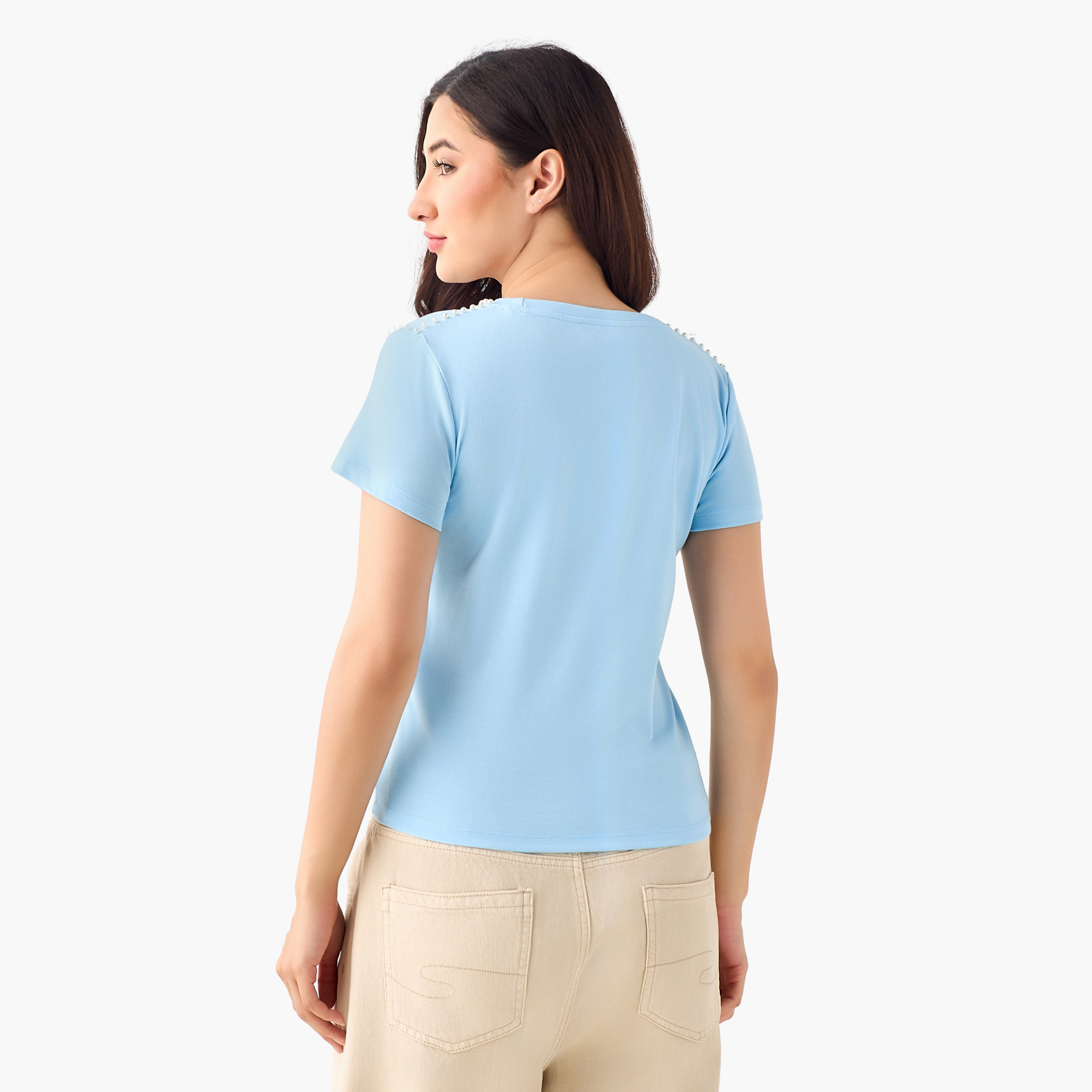 تيشيرت بتزيينات لؤلؤ من تو إكستريمز-women-clothing-tshirts-image-7