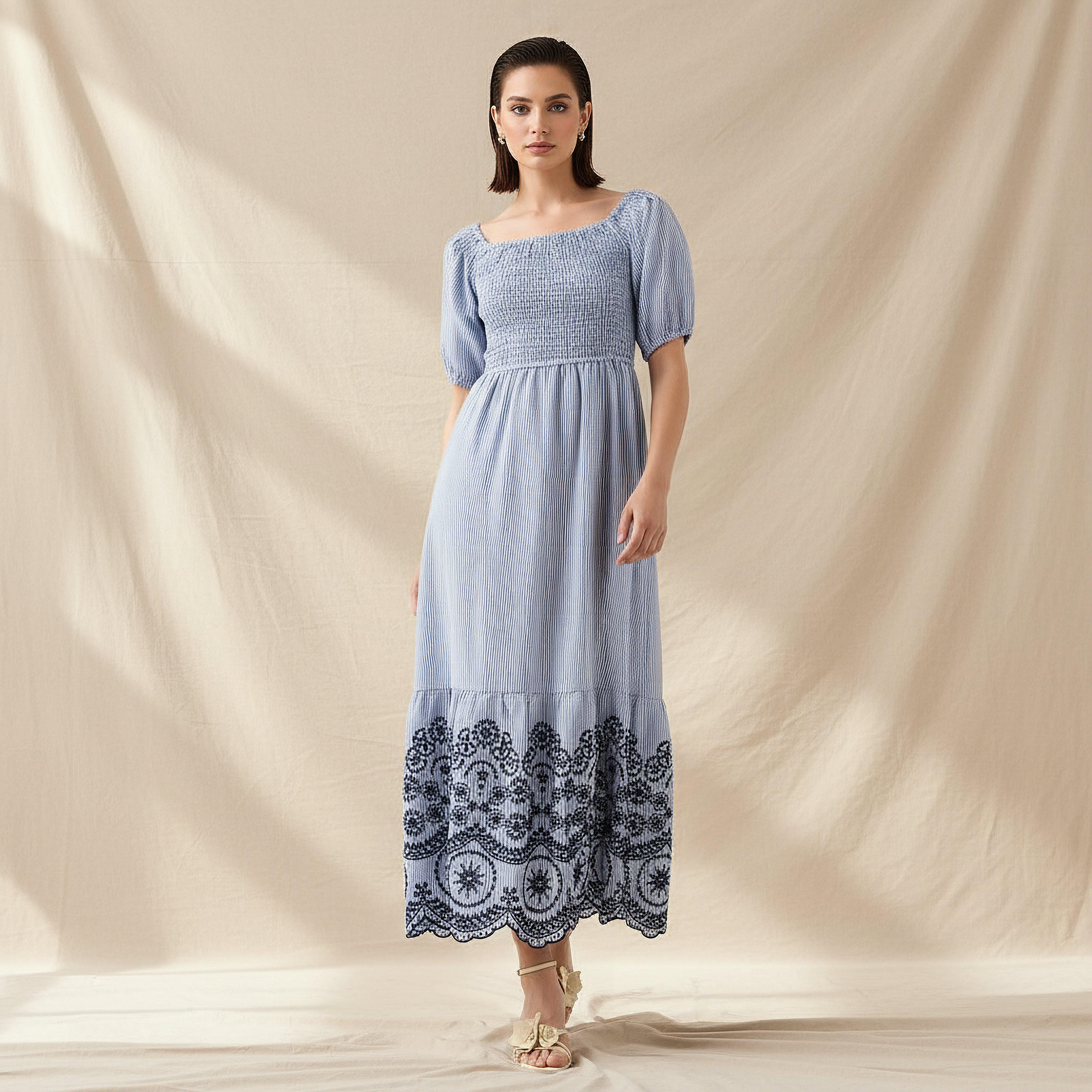 2Xtremz Smocked Midi Dress with Embroidered Hem-women-clothing-dresses-image-1