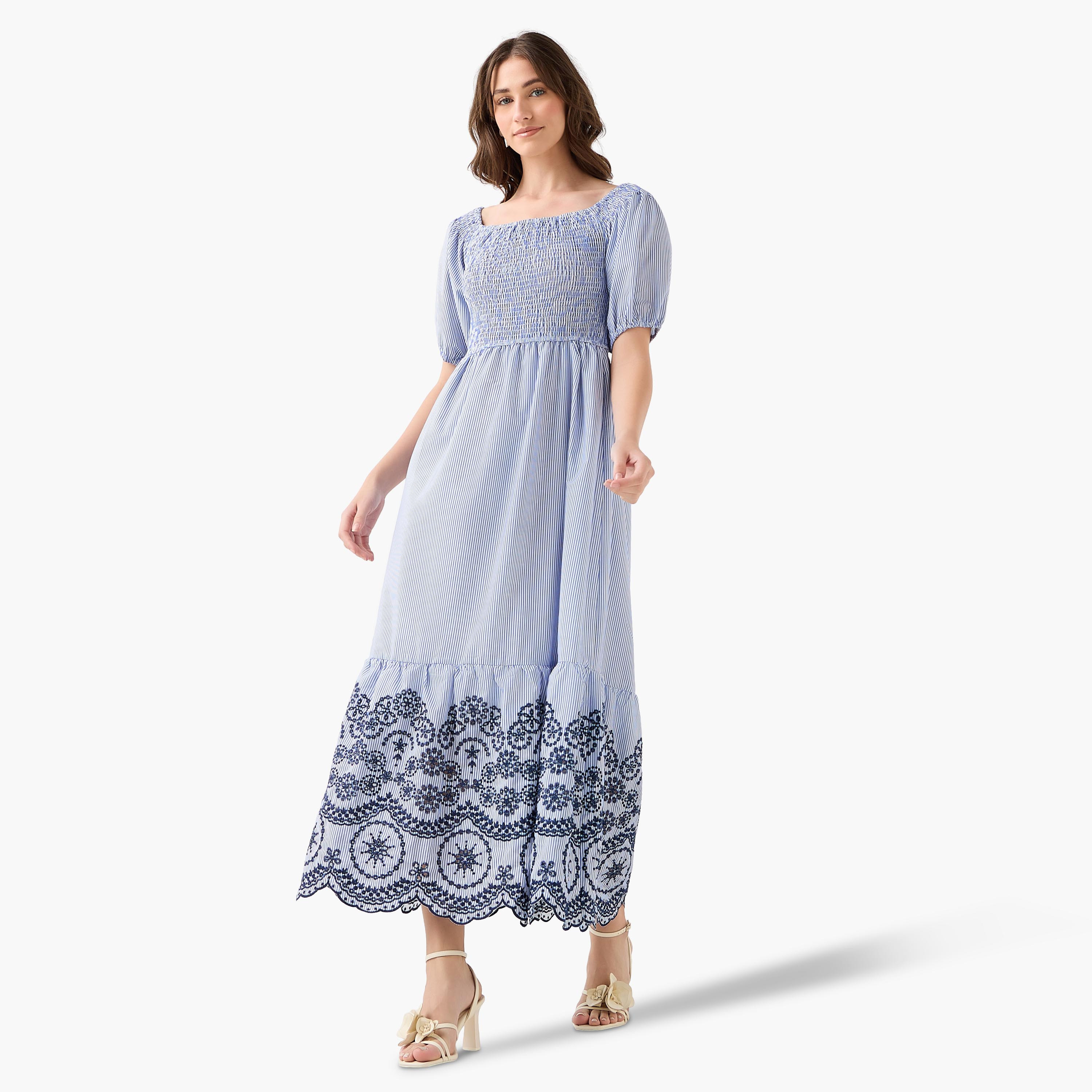 2Xtremz Smocked Midi Dress with Embroidered Hem-women-clothing-dresses-image-3