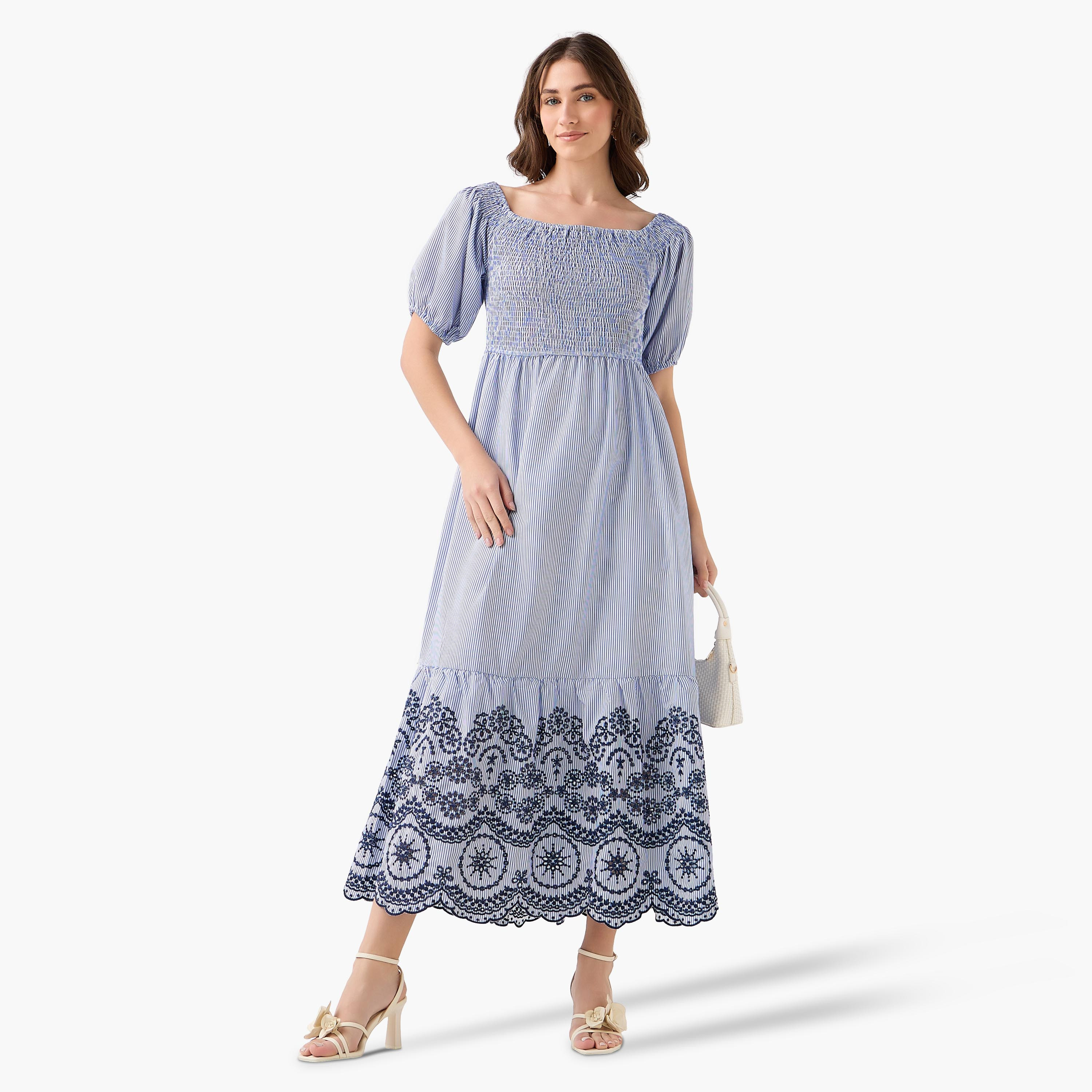 2Xtremz Smocked Midi Dress with Embroidered Hem-women-clothing-dresses-image-4