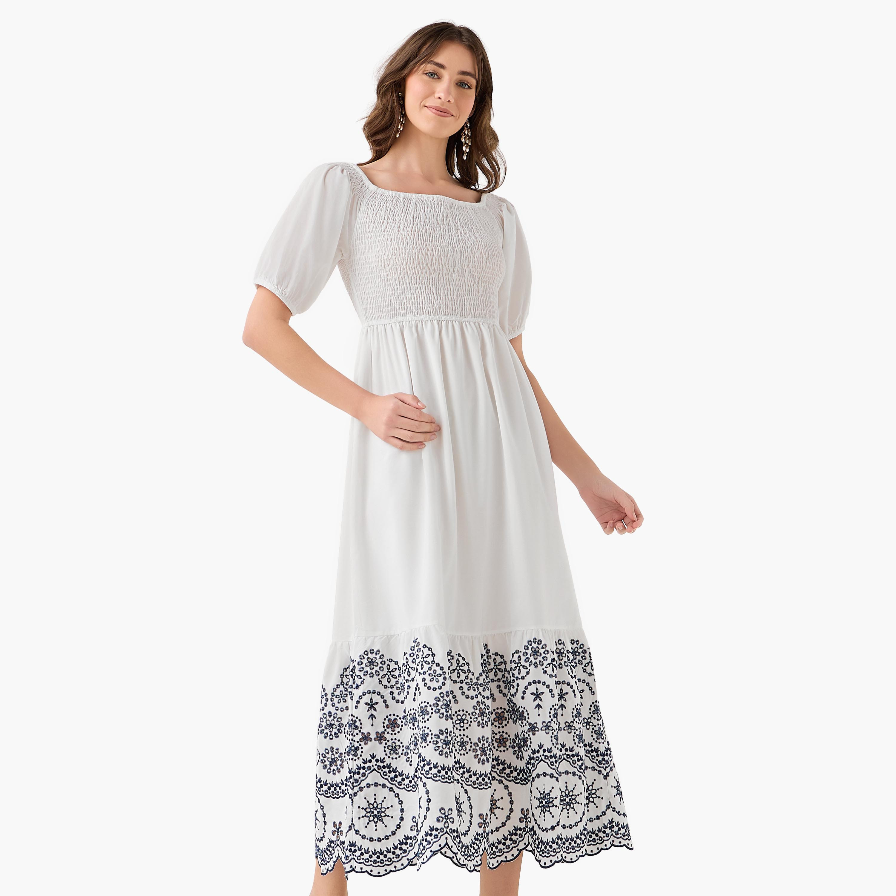 2Xtremz Smocked Midi Dress with Embroidered Hem-women-clothing-dresses-image-2