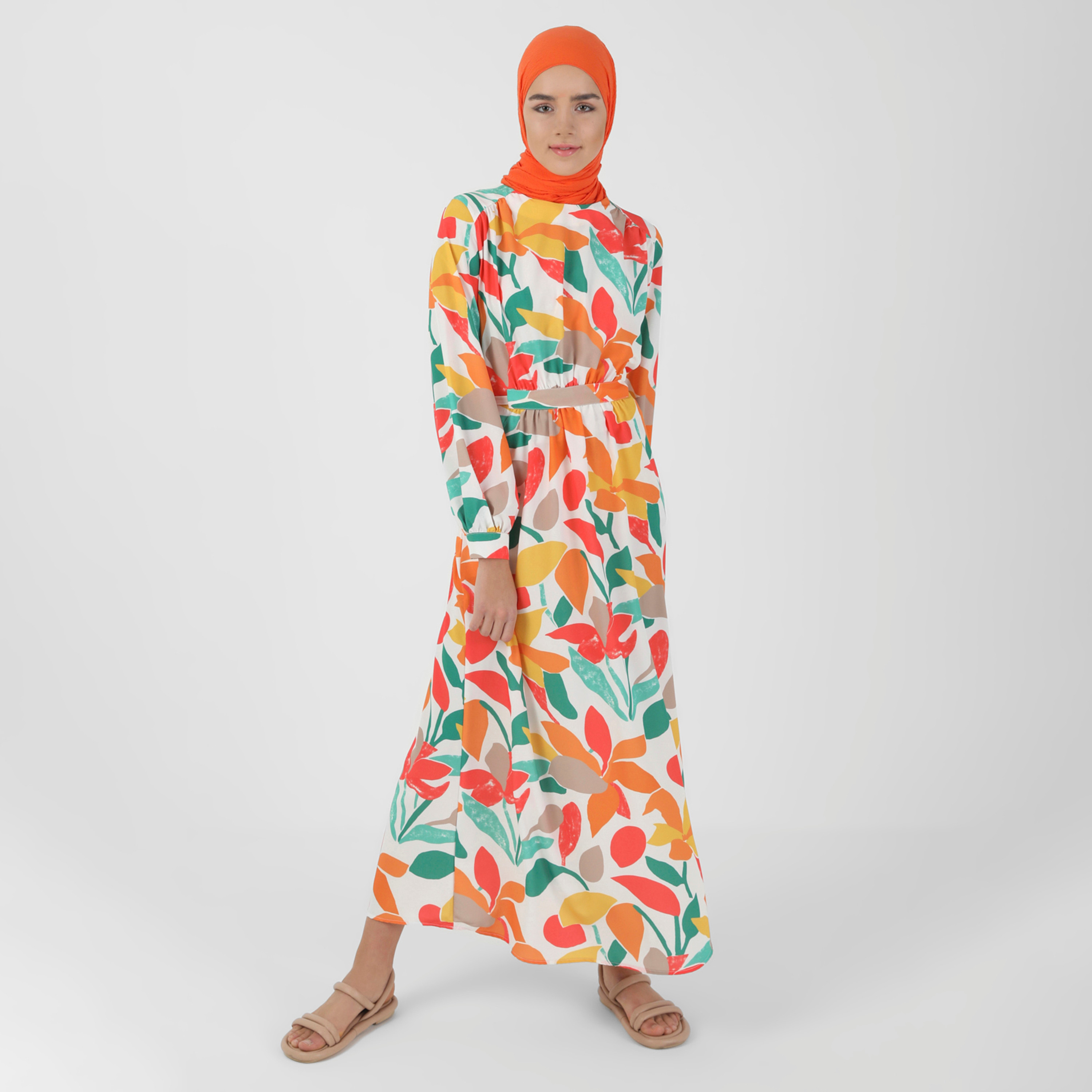فستان المئزر الخلفي  بياقة دائرية مطبوعة  من بينين-women-clothing-dresses-image-1