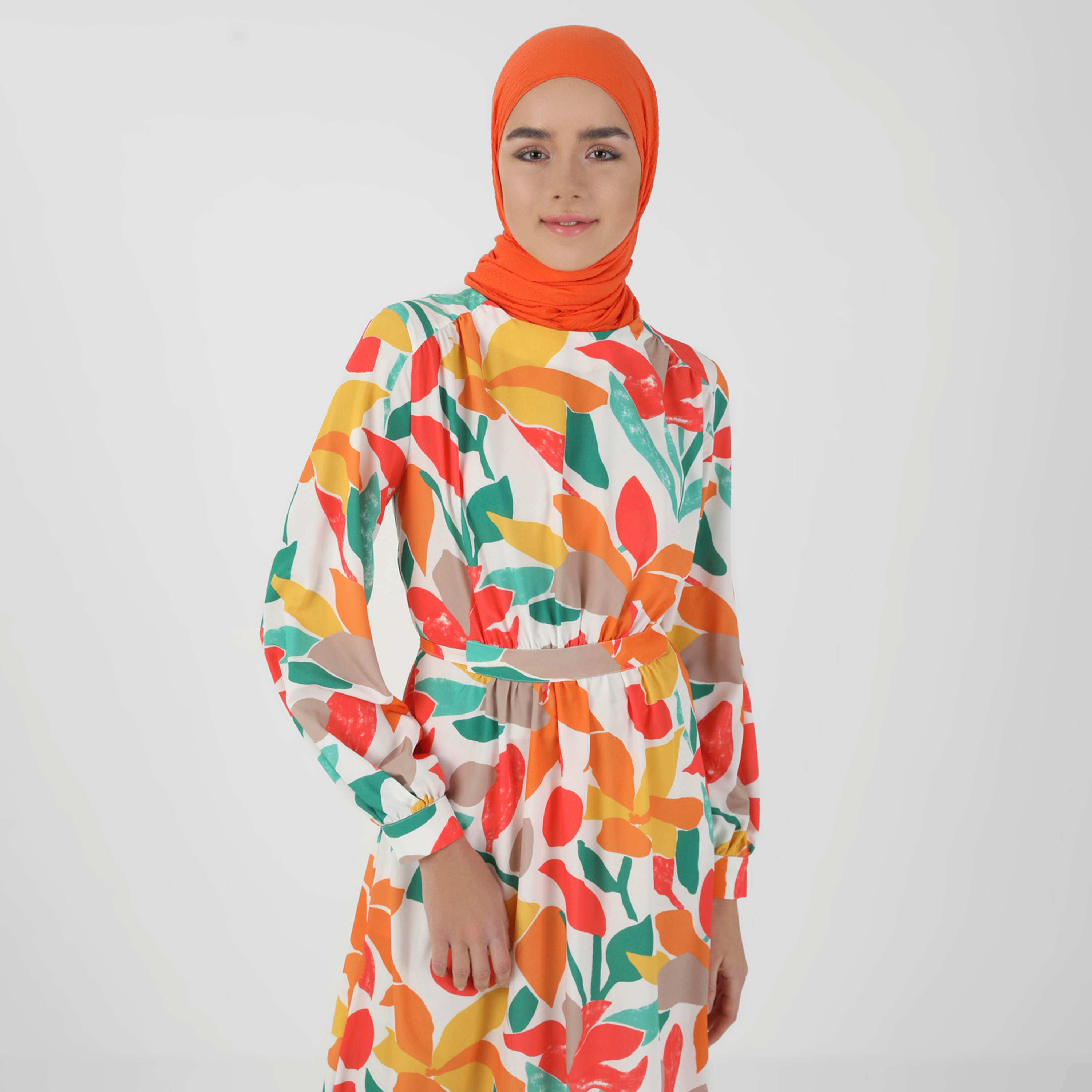 فستان المئزر الخلفي  بياقة دائرية مطبوعة  من بينين-women-clothing-dresses-image-2