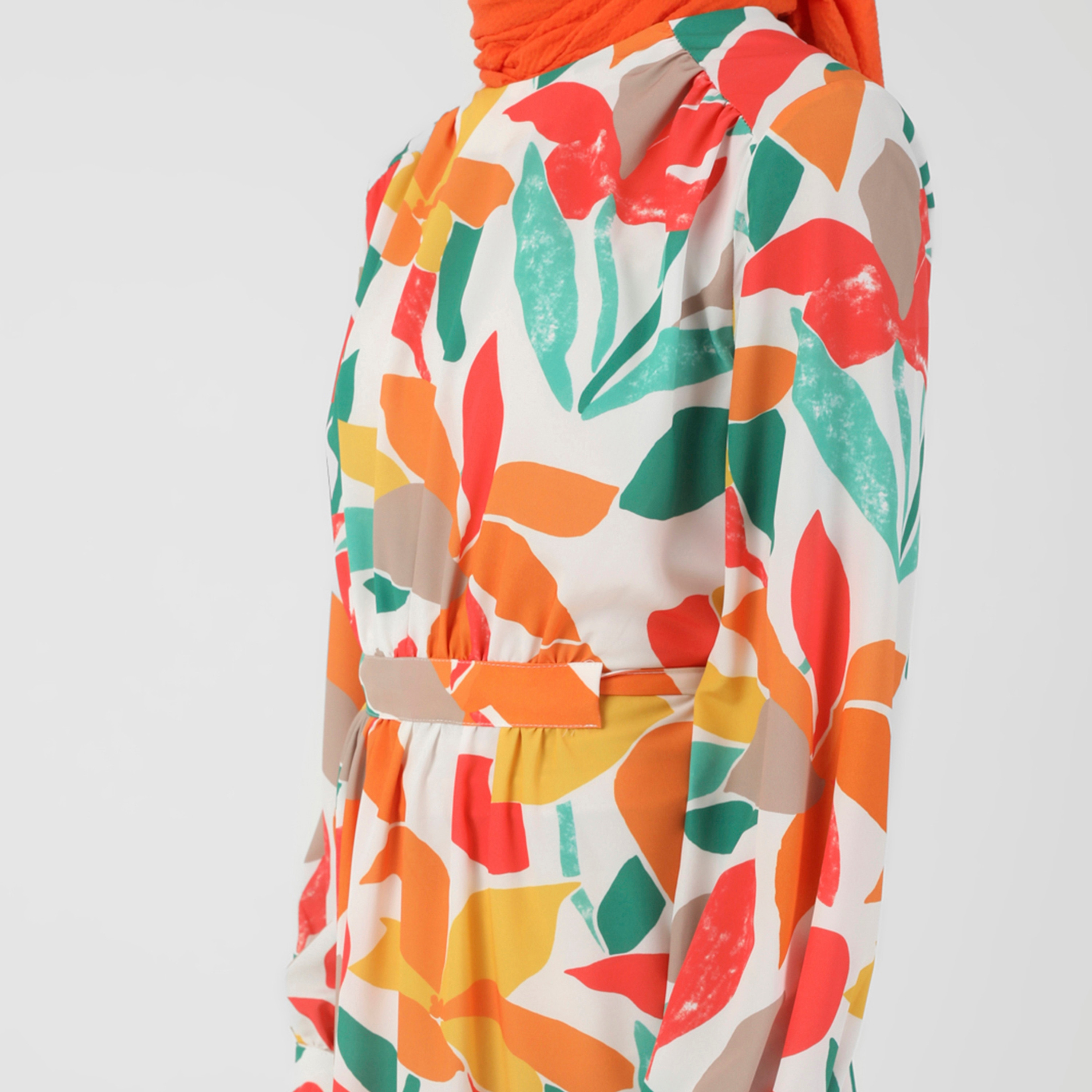 فستان المئزر الخلفي  بياقة دائرية مطبوعة  من بينين-women-clothing-dresses-image-3